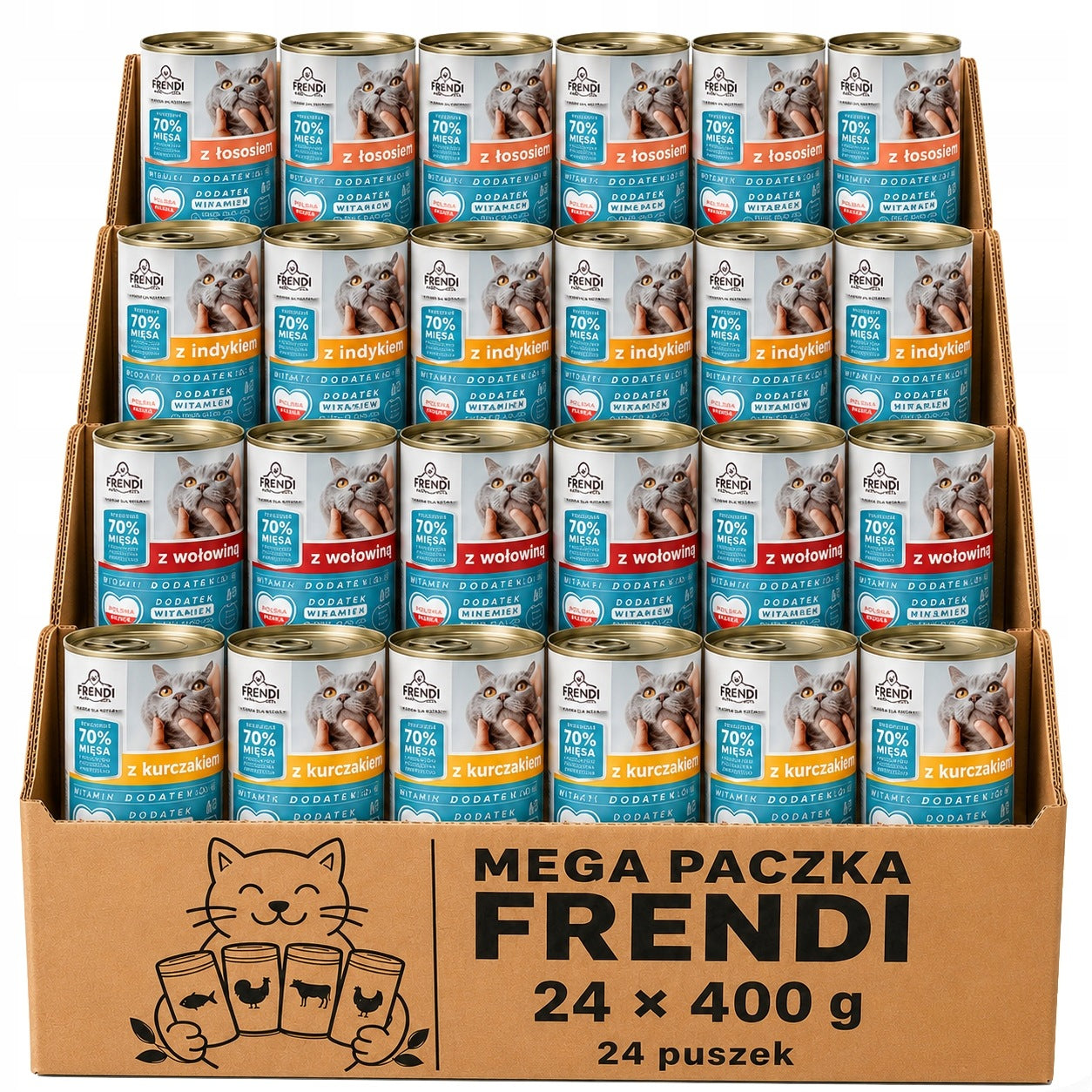 FRENDI wet cat food cans 24x400g Mega Pack mix of flavors