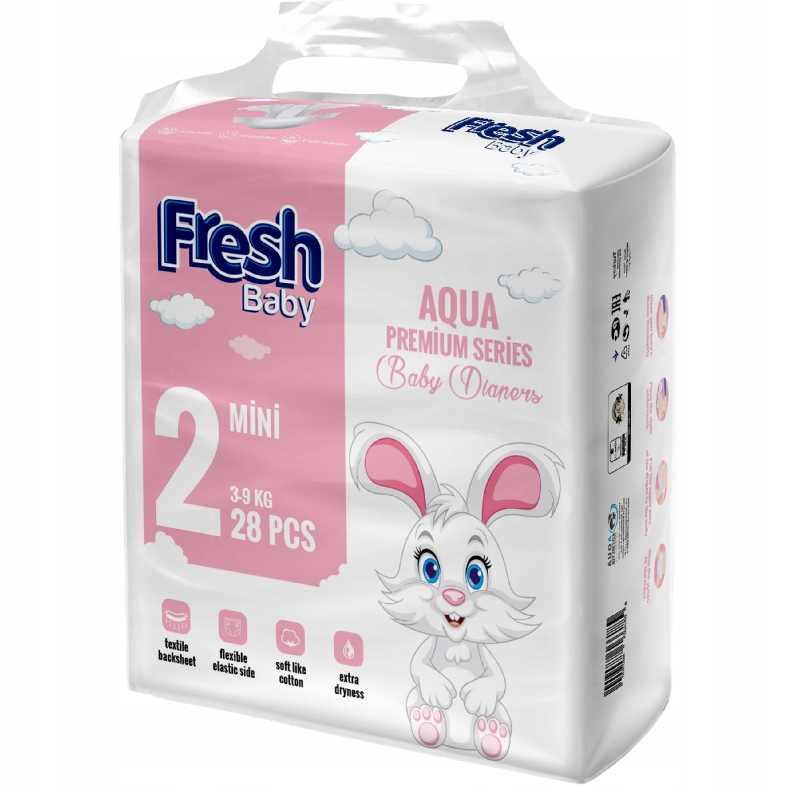 FRESH BABY DIAPERS 2 MINI AQUA PREMIUM SERIES 3-9kg 28pcs