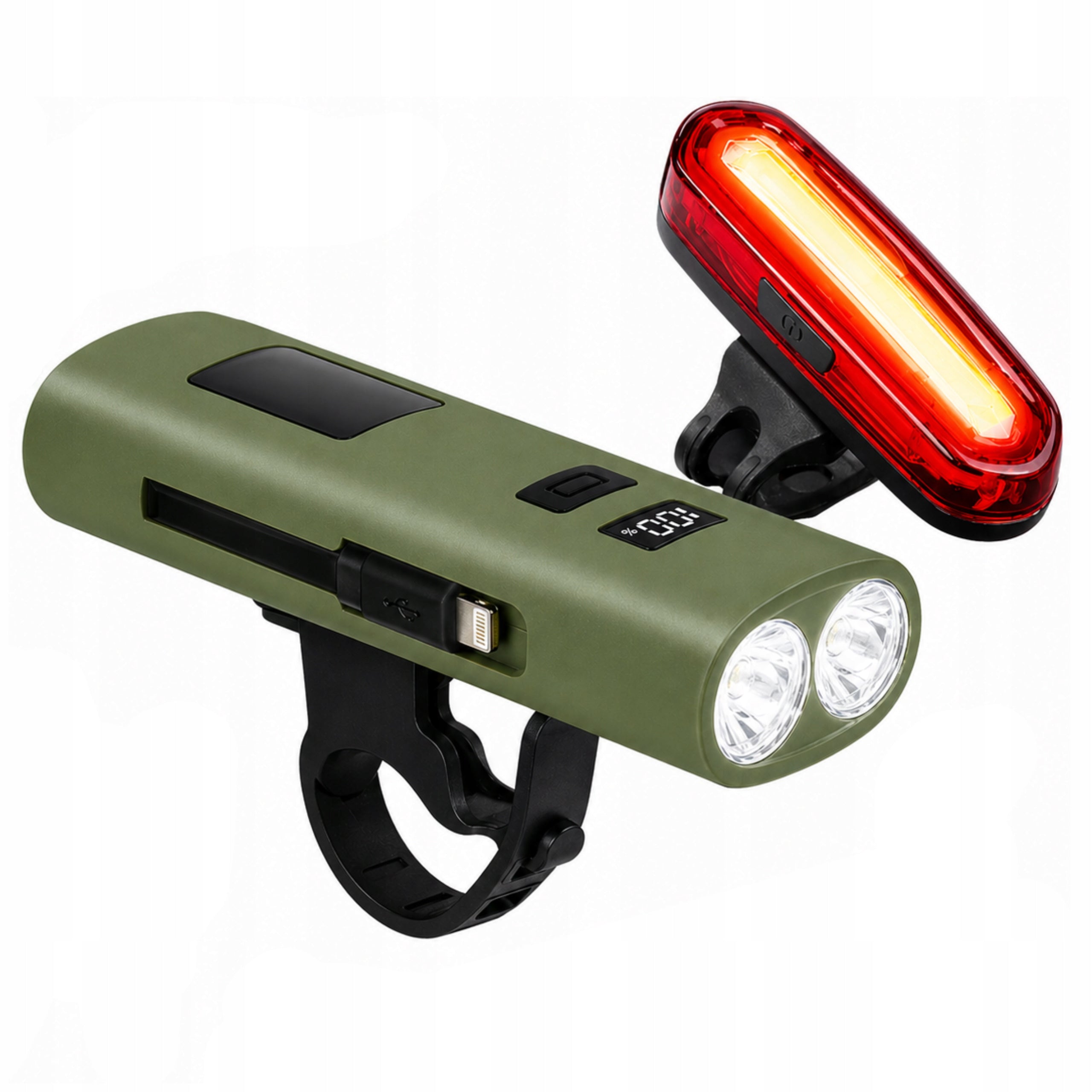 FRONT AND REAR BICYCLE LIGHT LED POWERFUL SET CHARGER 2in1 10 MODE Manufacturer code MOCNA LAMPKA PRZÓD I TYŁ 10 TRYB. ŁADOWARKA C