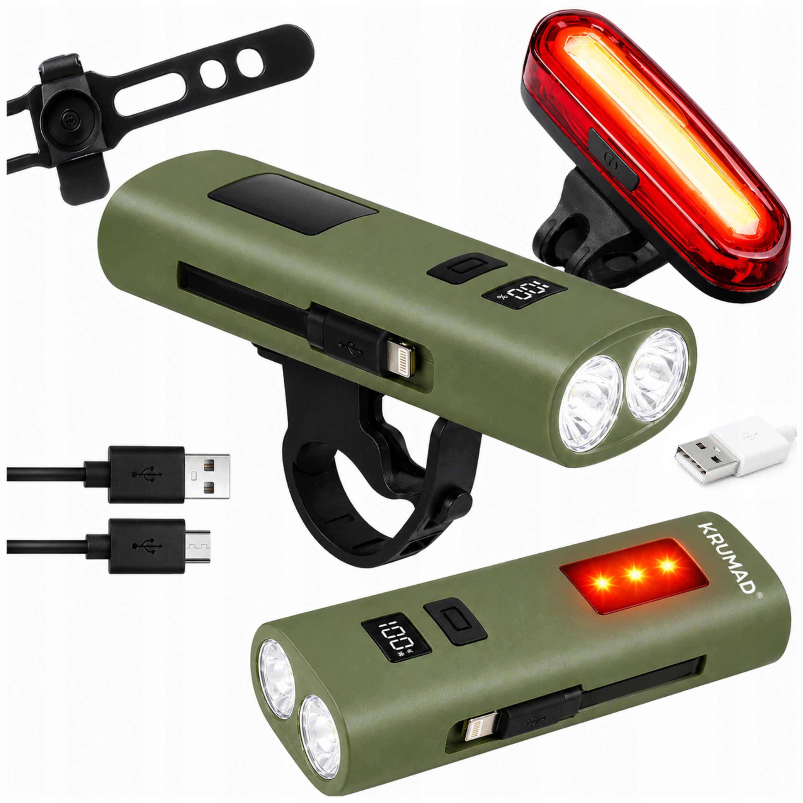 FRONT AND REAR BICYCLE LIGHT LED POWERFUL SET CHARGER 2in1 10 MODE Packaging status original