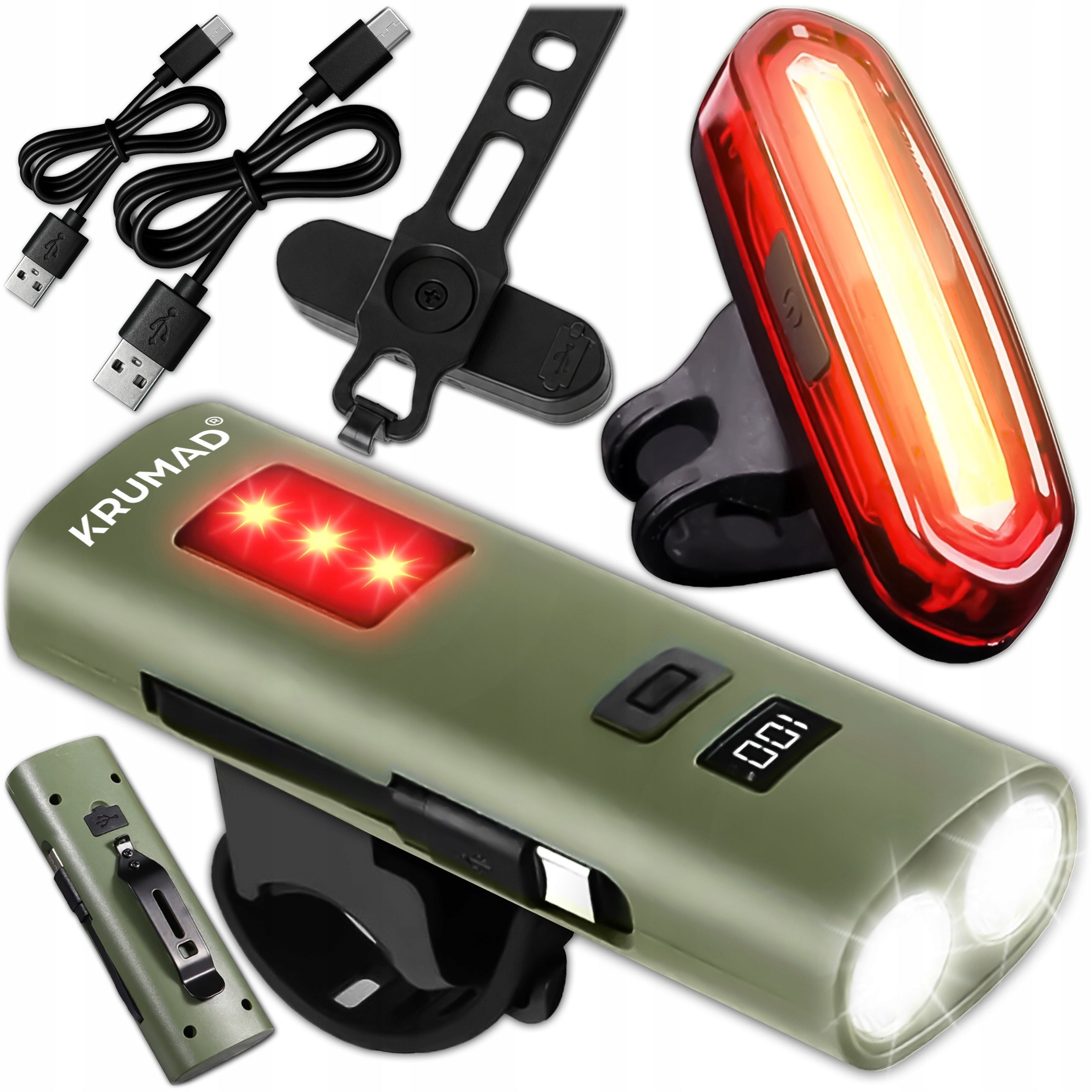 FRONT AND REAR BICYCLE LIGHT LED POWERFUL SET CHARGER 2in1 10 MODE