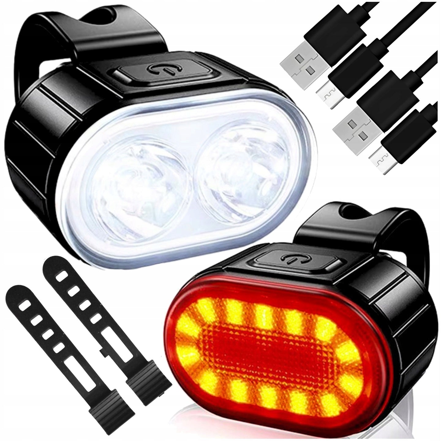FRONT AND REAR LED BICYCLE LIGHT FOR HANDLEBAR BIKE SET USB STRONG