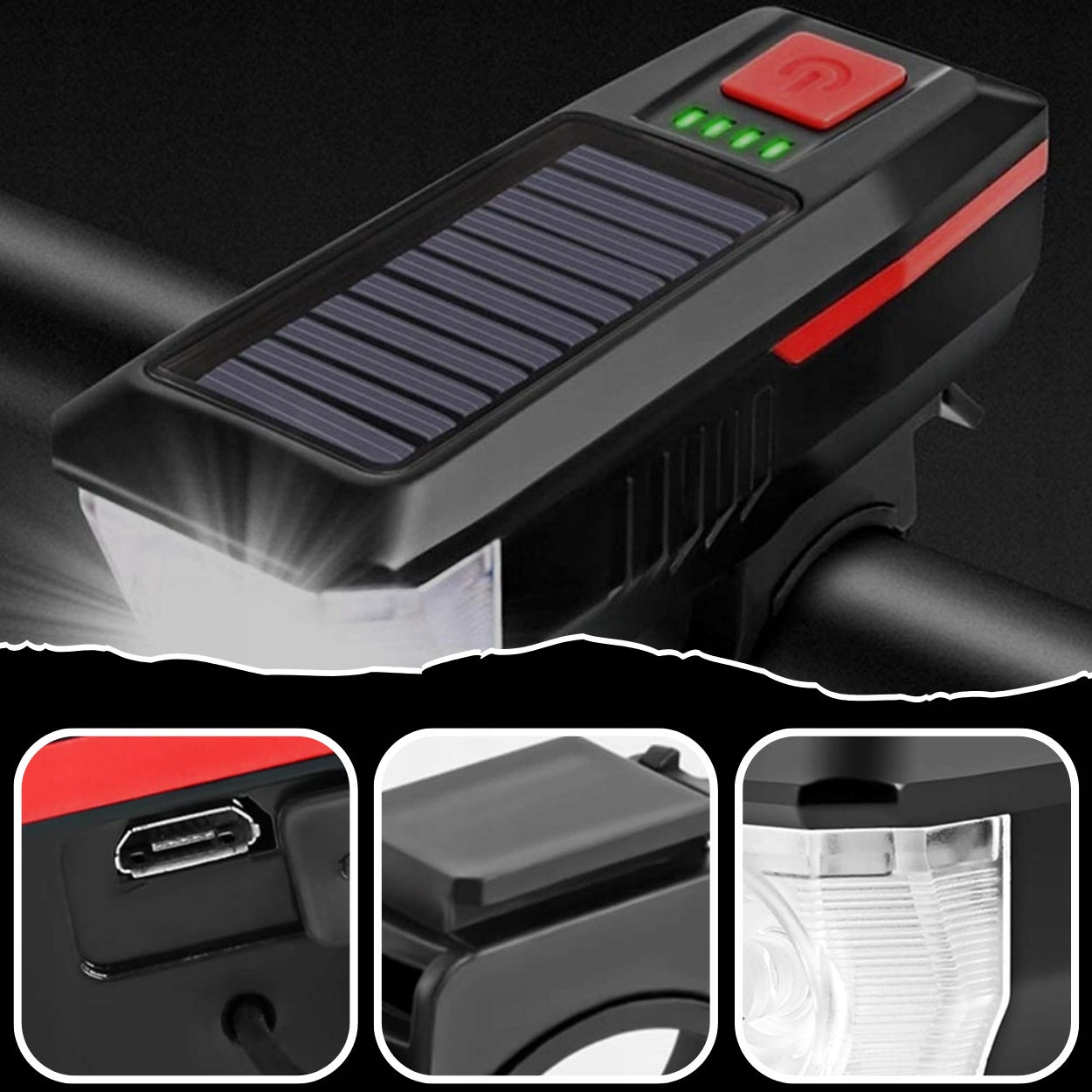 FRONT BIKE LIGHT LED LOUD BELL RECHARGEABLE 2400mAh EAN (GTIN) 5907745916960