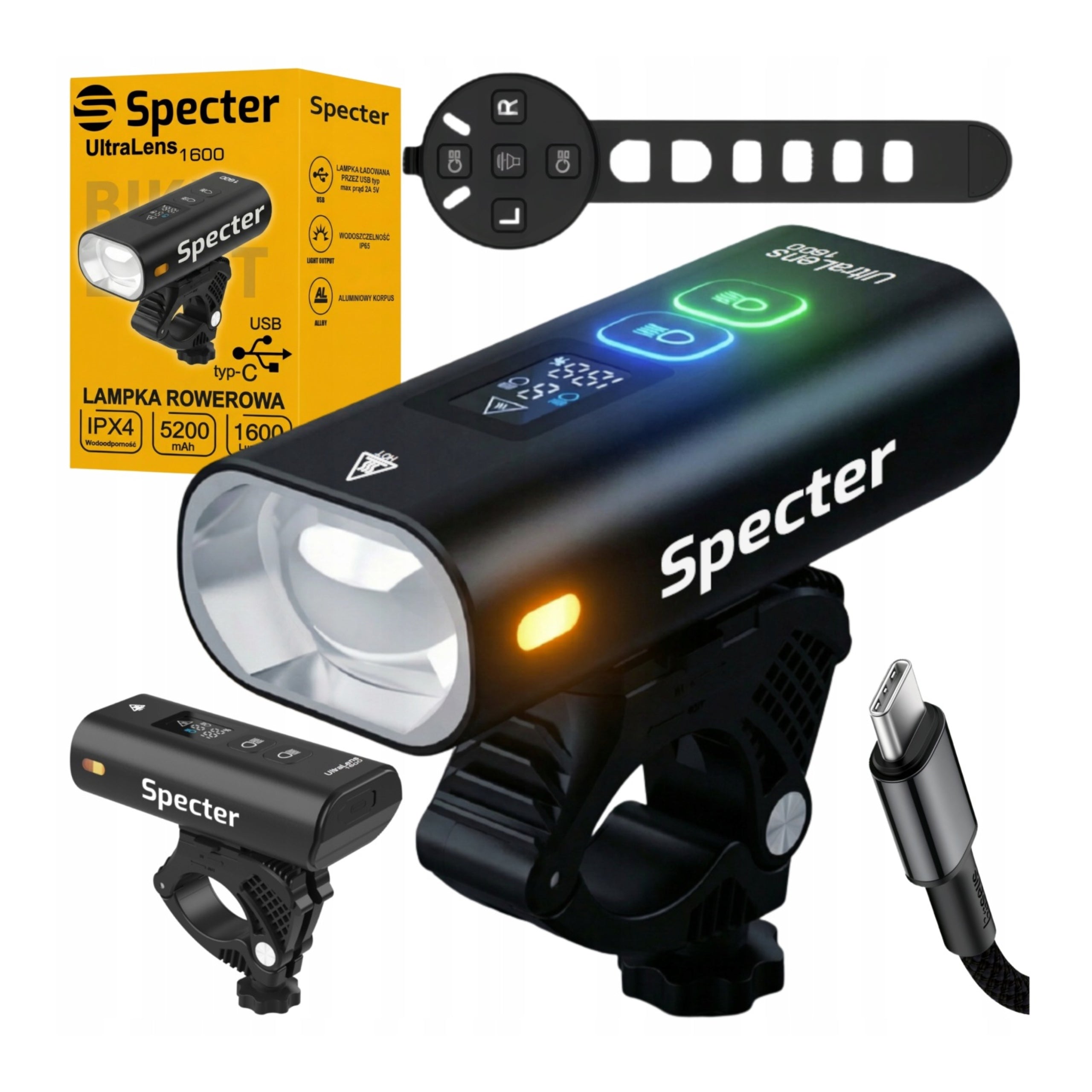 FRONT BIKE LIGHT LED SPECTER 1600lm 5200mAh with powerbank function