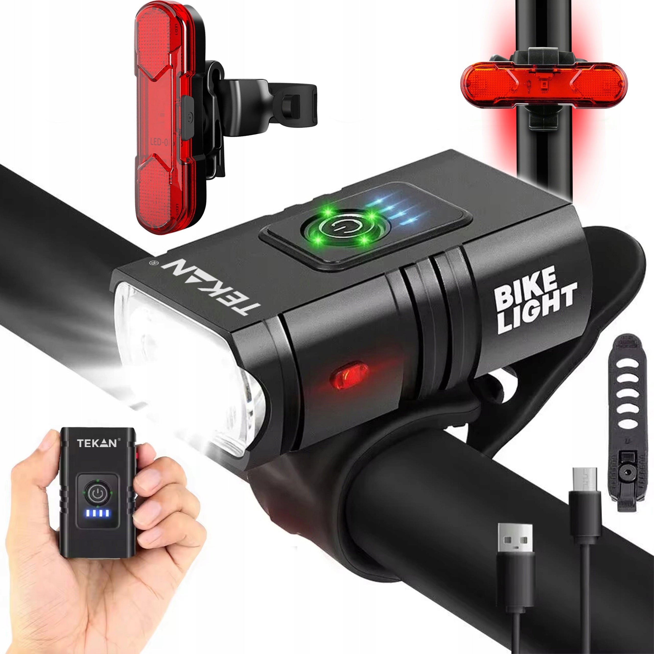 FRONT BIKE LIGHT + REAR STRONG FOR LED BATTERY 6 LIGHT MODES