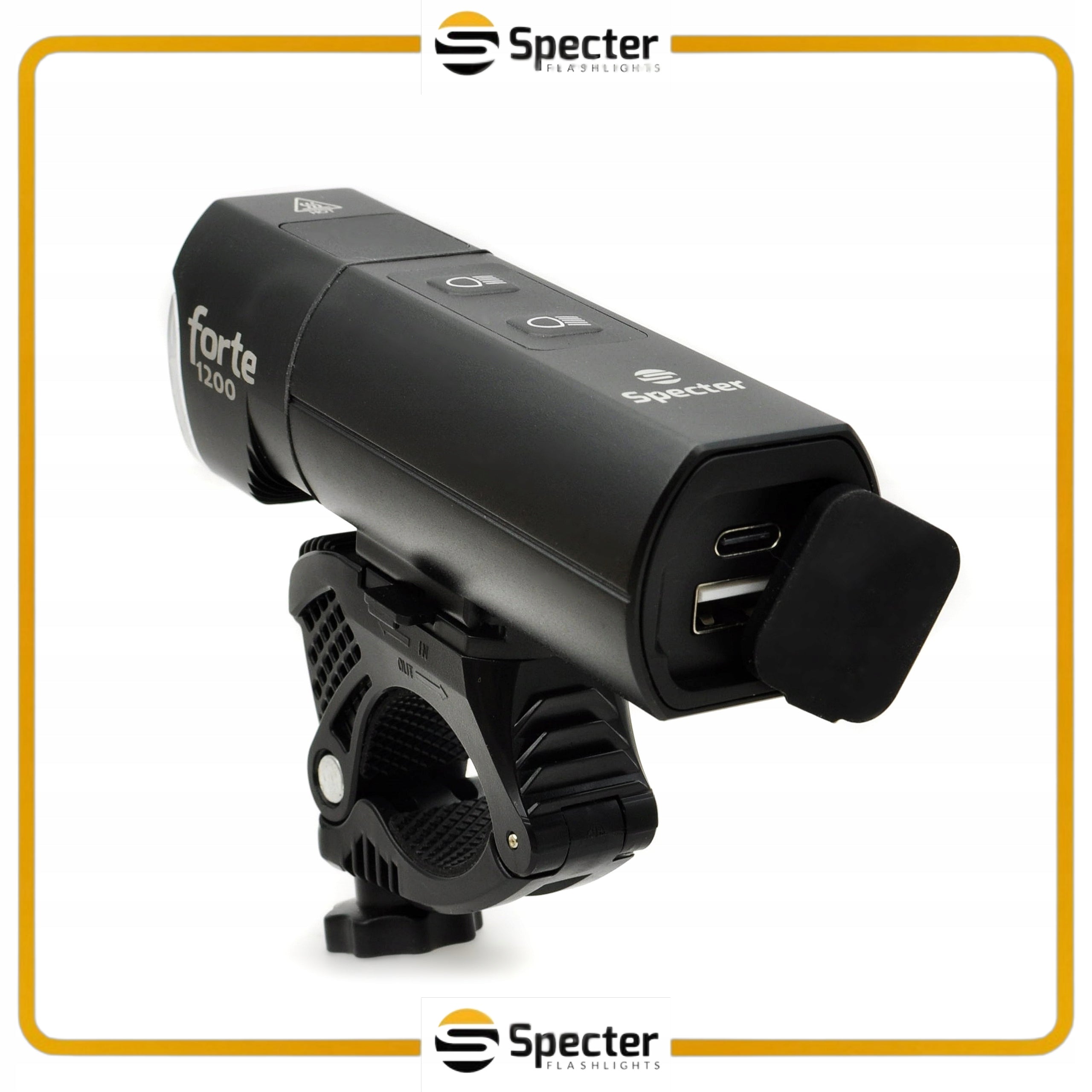 FRONT BIKE LIGHT SPECTER Forte 1200LM USB C Powerbank Strong Kind front-facing