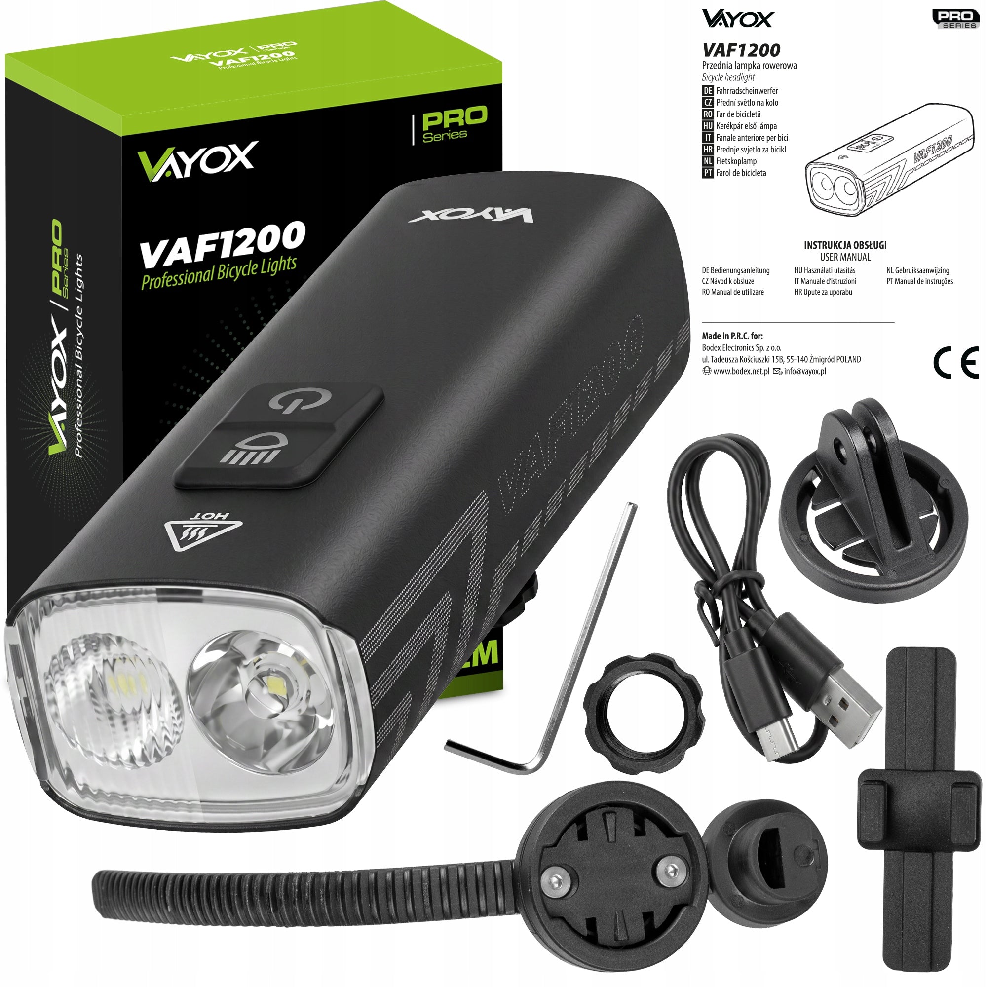 FRONT BIKE LIGHT USB 1200LM LED FRONT BATTERY IPX6 PRO VAYOX Light source LED