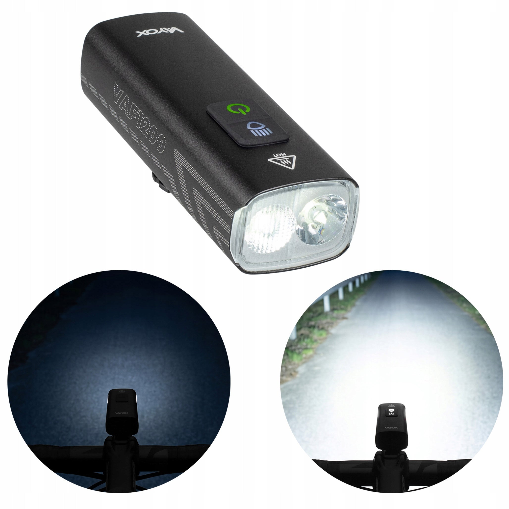 FRONT BIKE LIGHT USB 1200LM LED FRONT BATTERY IPX6 PRO VAYOX Model VAF1200