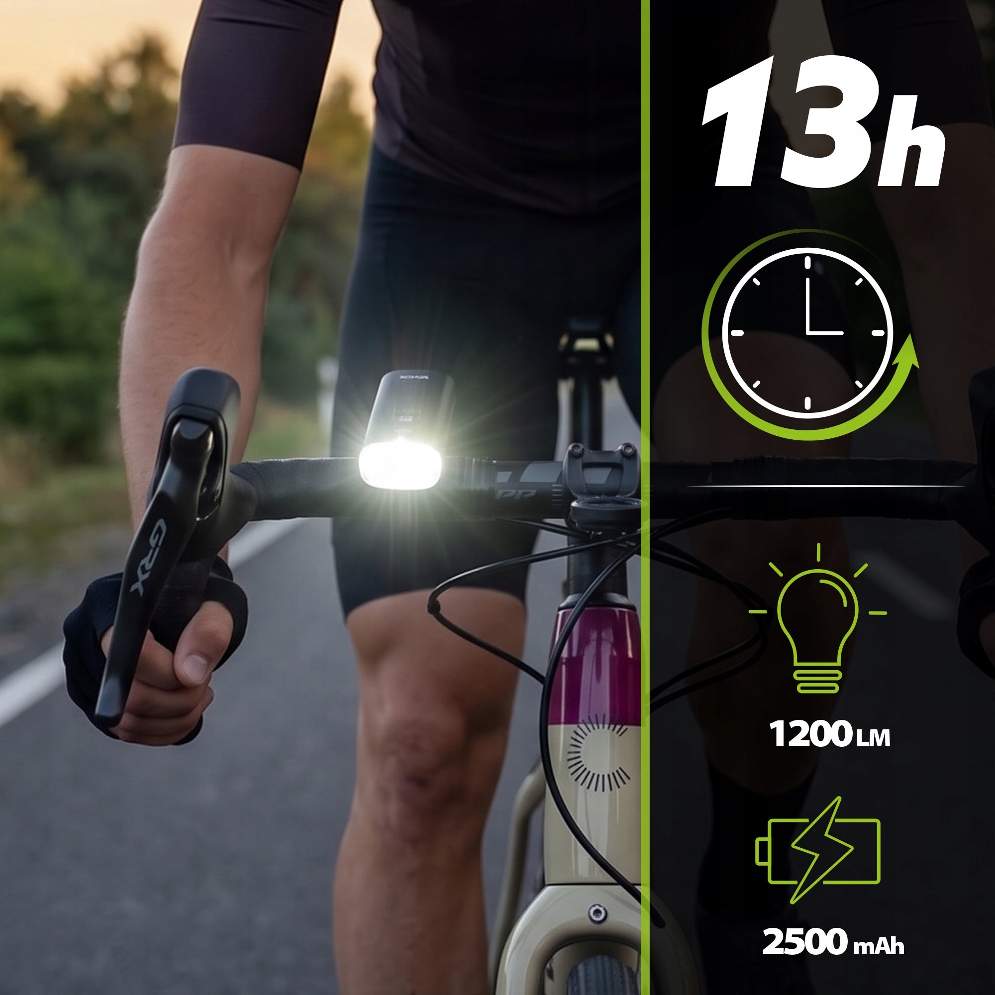 FRONT BIKE LIGHT USB 1200LM LED FRONT BATTERY IPX6 PRO VAYOX Packaging status original