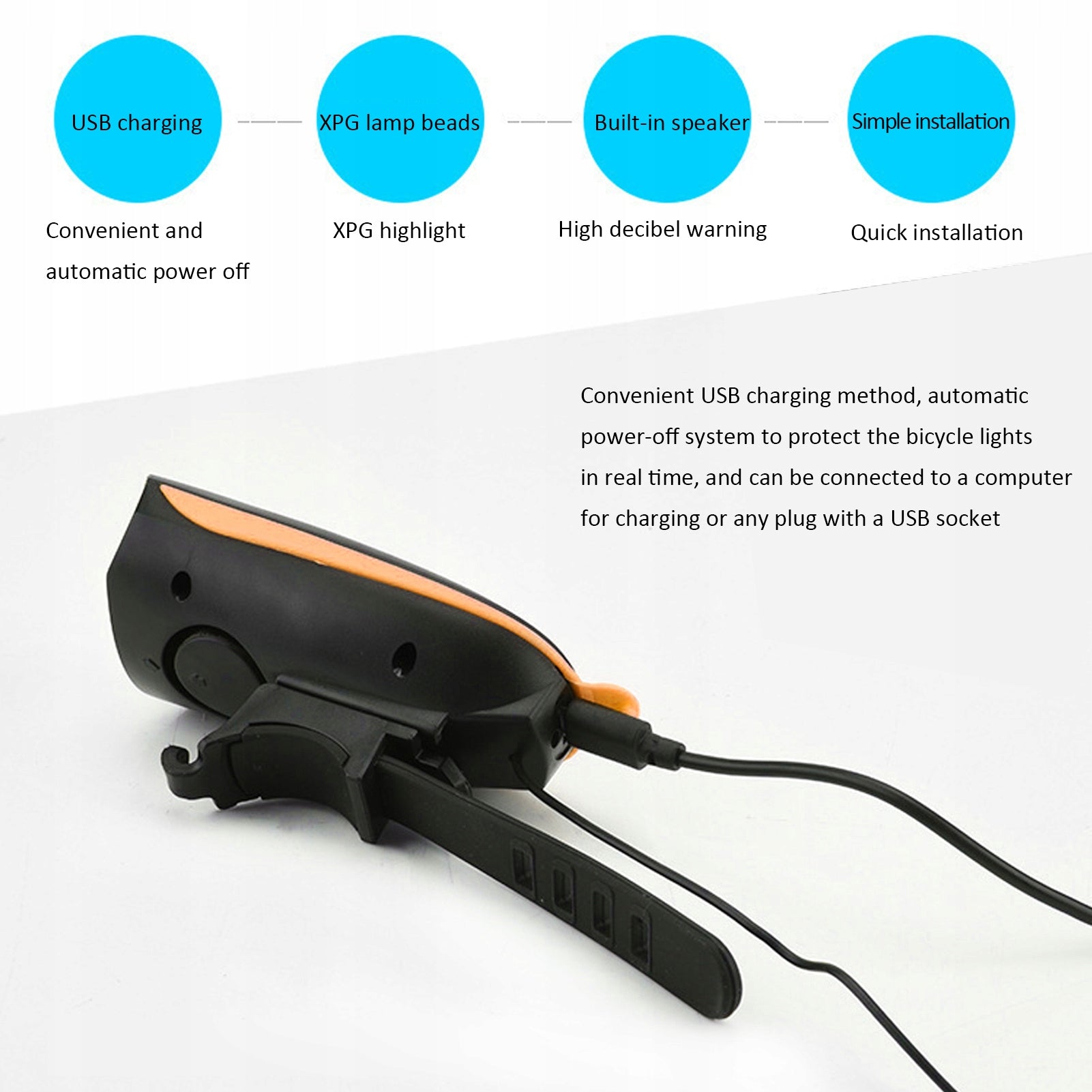 FRONT BIKE LIGHT with horn led light front for USB handlebar Kind not specified