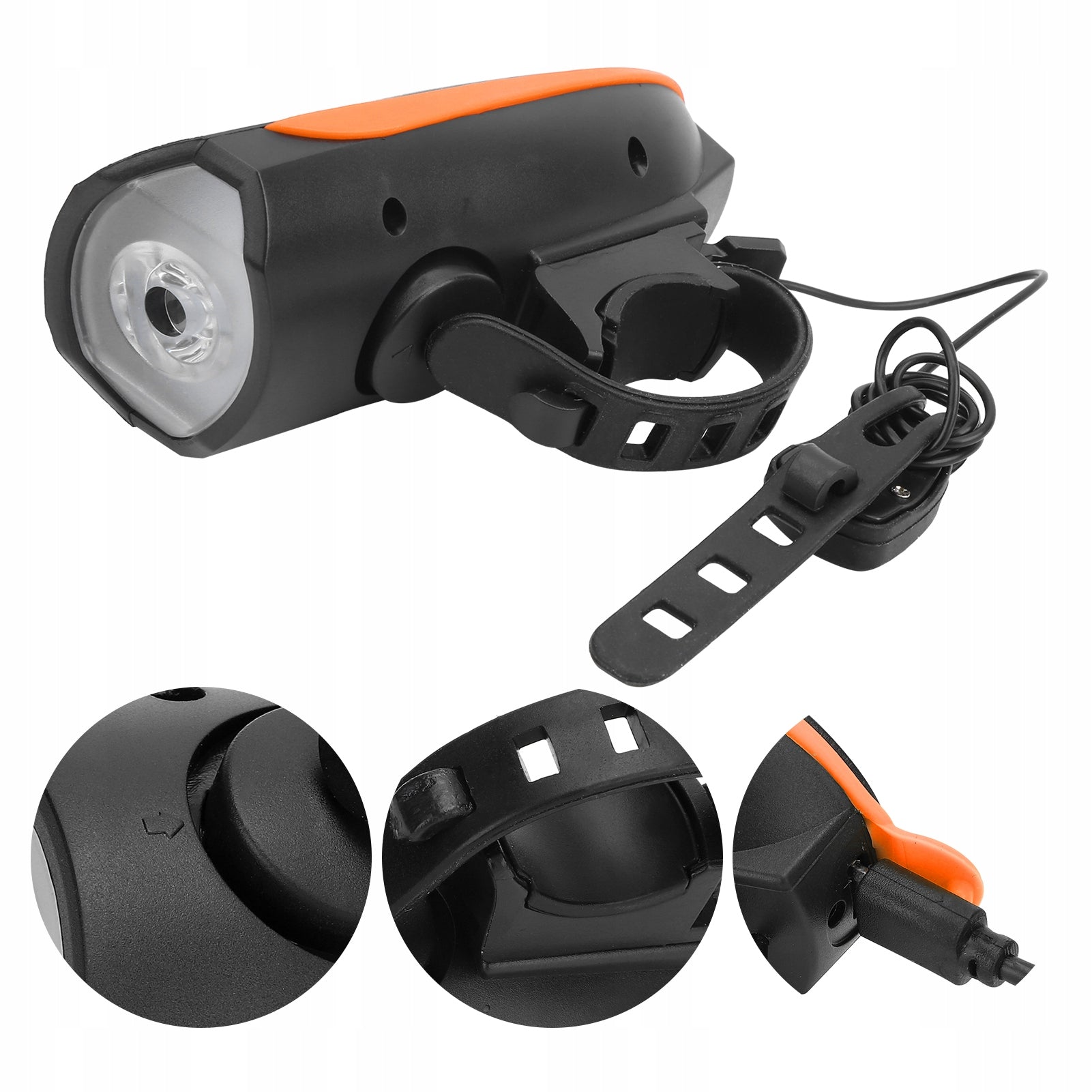 FRONT BIKE LIGHT with horn led light front for USB handlebar Light beam 250 lm