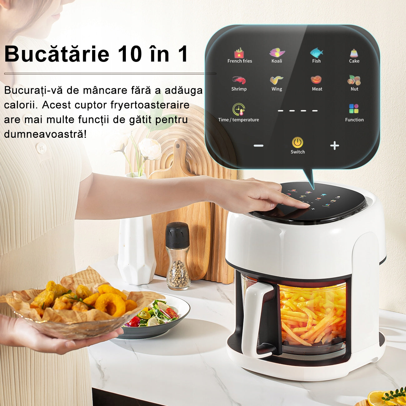 FRYTKOWNICA BEZTŁUSZCZOWA 1350W 4.5L AIR FRYER NIEPRZYWIERAJĄCA 10PROGRAMÓW Brand no brand