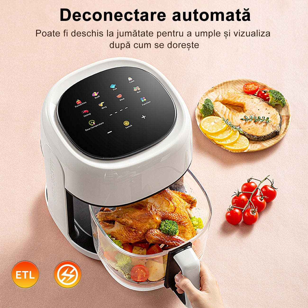 FRYTKOWNICA BEZTŁUSZCZOWA 1350W 4.5L AIR FRYER NIEPRZYWIERAJĄCA 10PROGRAMÓW Model Frytkownica powietrzna inteligentna wielofunkcyjna