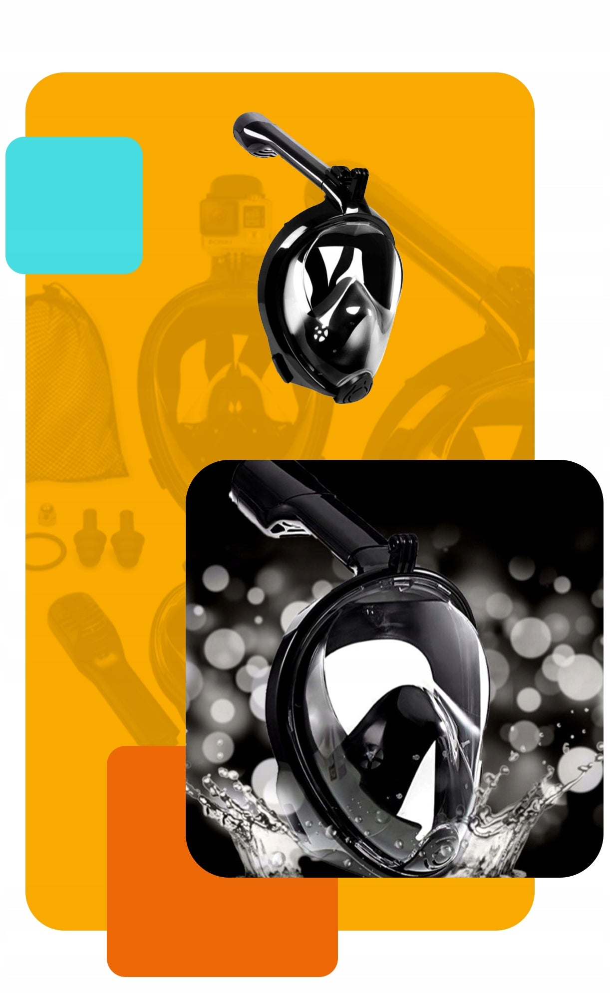 FULL FACE DIVING MASK WITH TUBE DOES NOT EVAPORATE L/XL ANTIFOG Color black