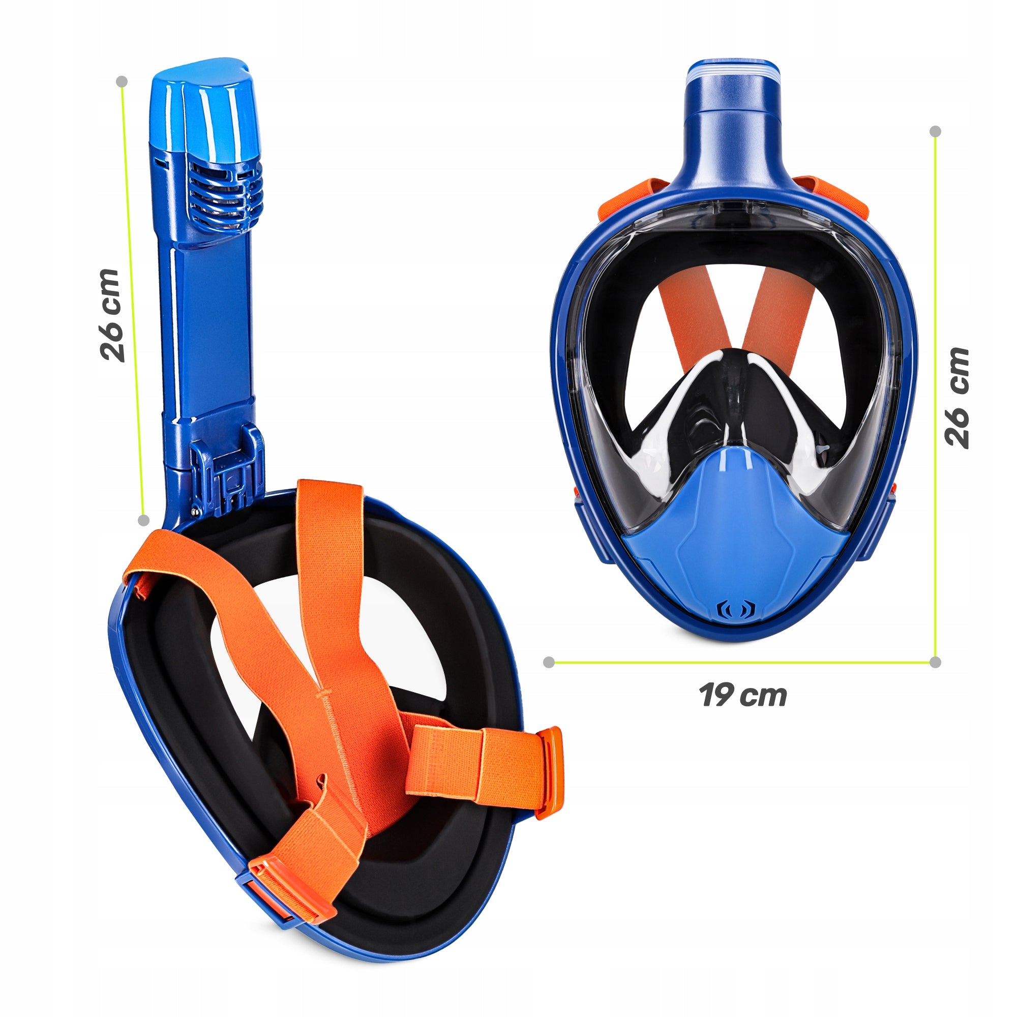 FULL FACE PANORAMIC SWIMMING DIVING MASK WITH FOLDING TUBE Model Maska pełnotwarzowa do nurkowania L/XL niebieska