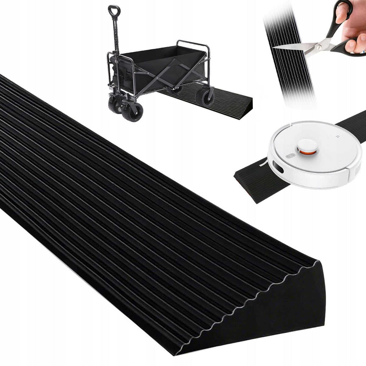 FULL RUBBER THRESHOLD RAMP LOAD CAPACITY 500 KG 90*8*3CM SELF-ADHESIVE BLACK