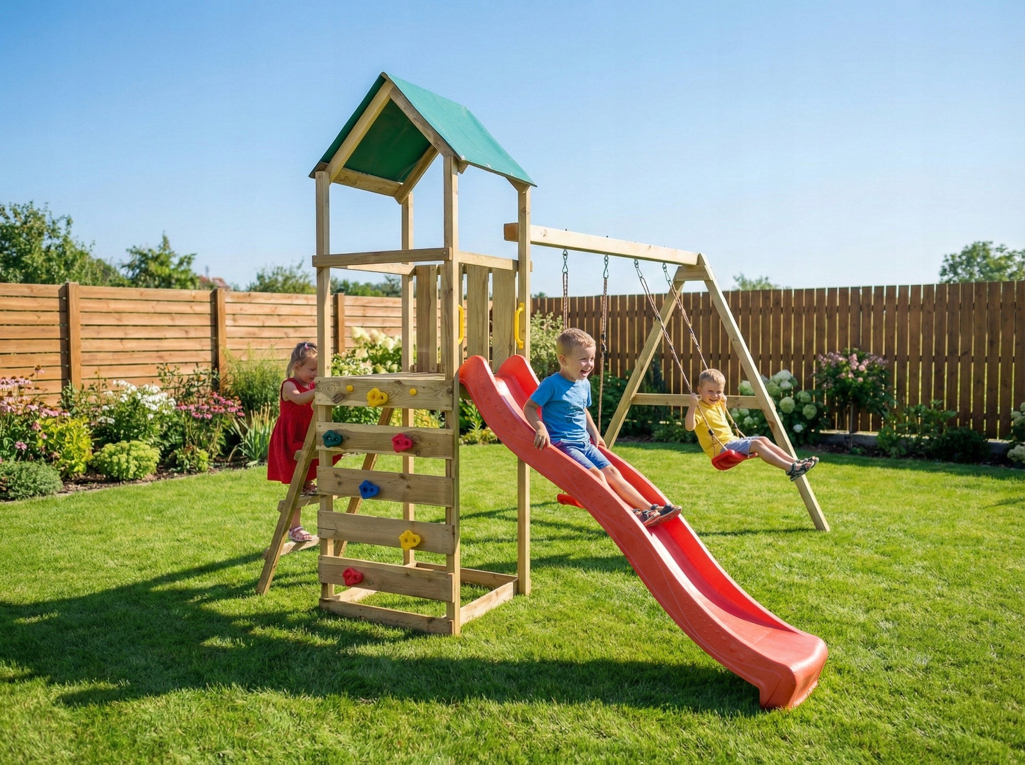 FUNGOO SQUARE TOYS WOODEN GARDEN MAXPLAY 2.1 SWING X2 COTTAGE Brand Fungoo