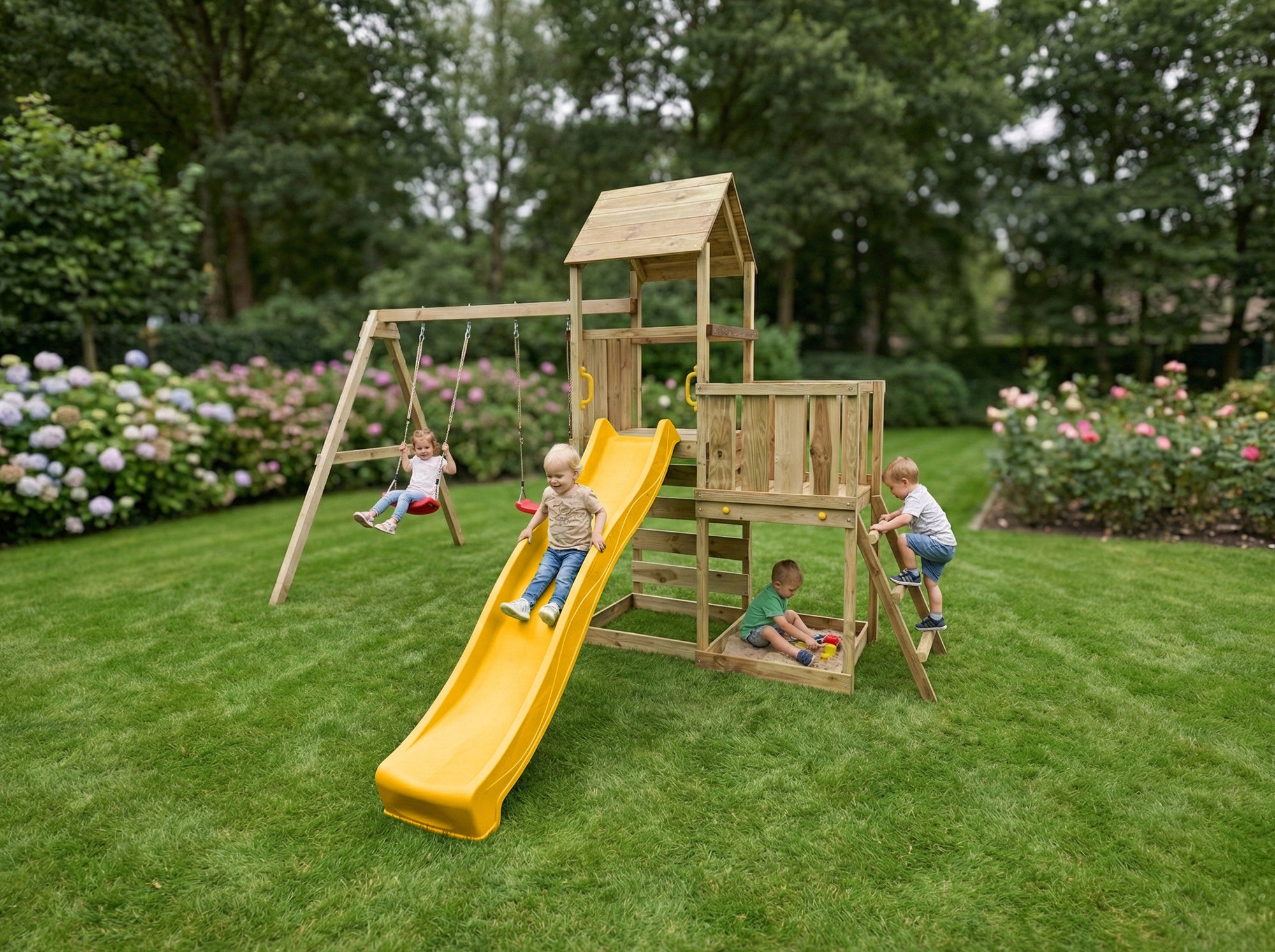 FUNGOO SQUARE TOYS WOODEN GARDEN MAXPLAY 3.2 SWING X2 COTTAGE Brand Fungoo