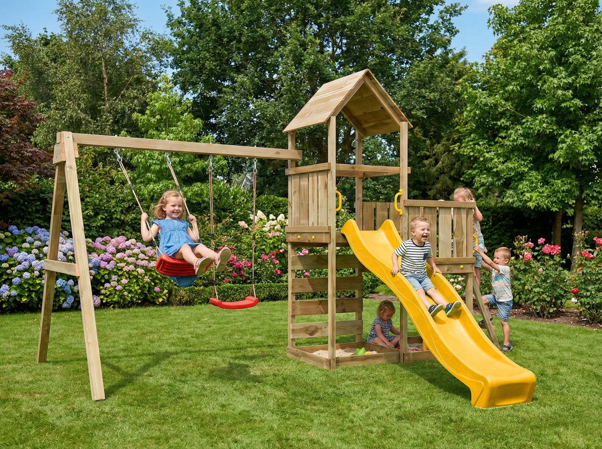 FUNGOO SQUARE TOYS WOODEN GARDEN MAXPLAY 3.2 SWING X2 COTTAGE Packaging status original