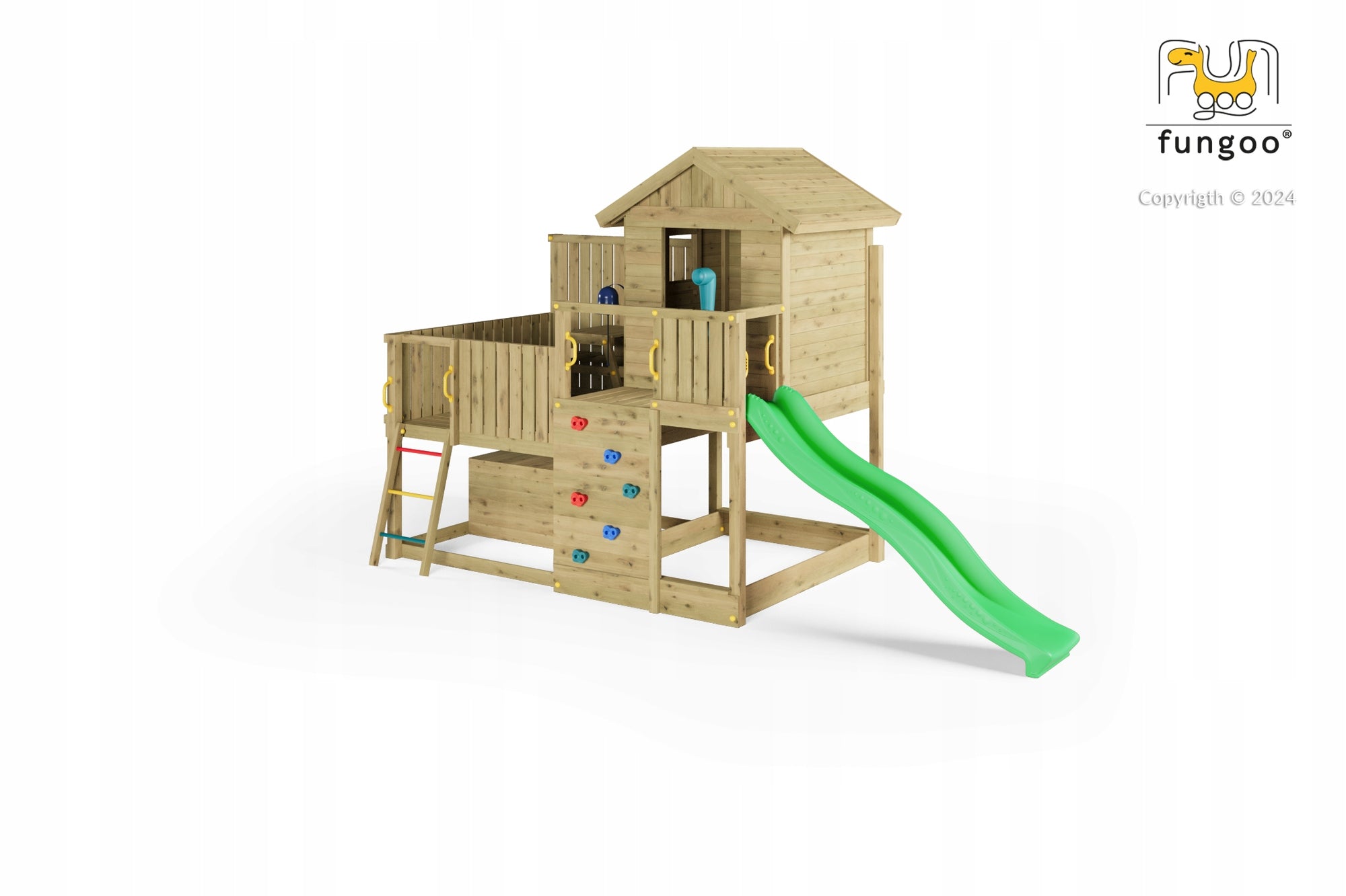 FUNGOO SQUARE TOYS WOODEN GARDEN SWEET HOUSE COTTAGE SLIDE TERRACE Kind wooden