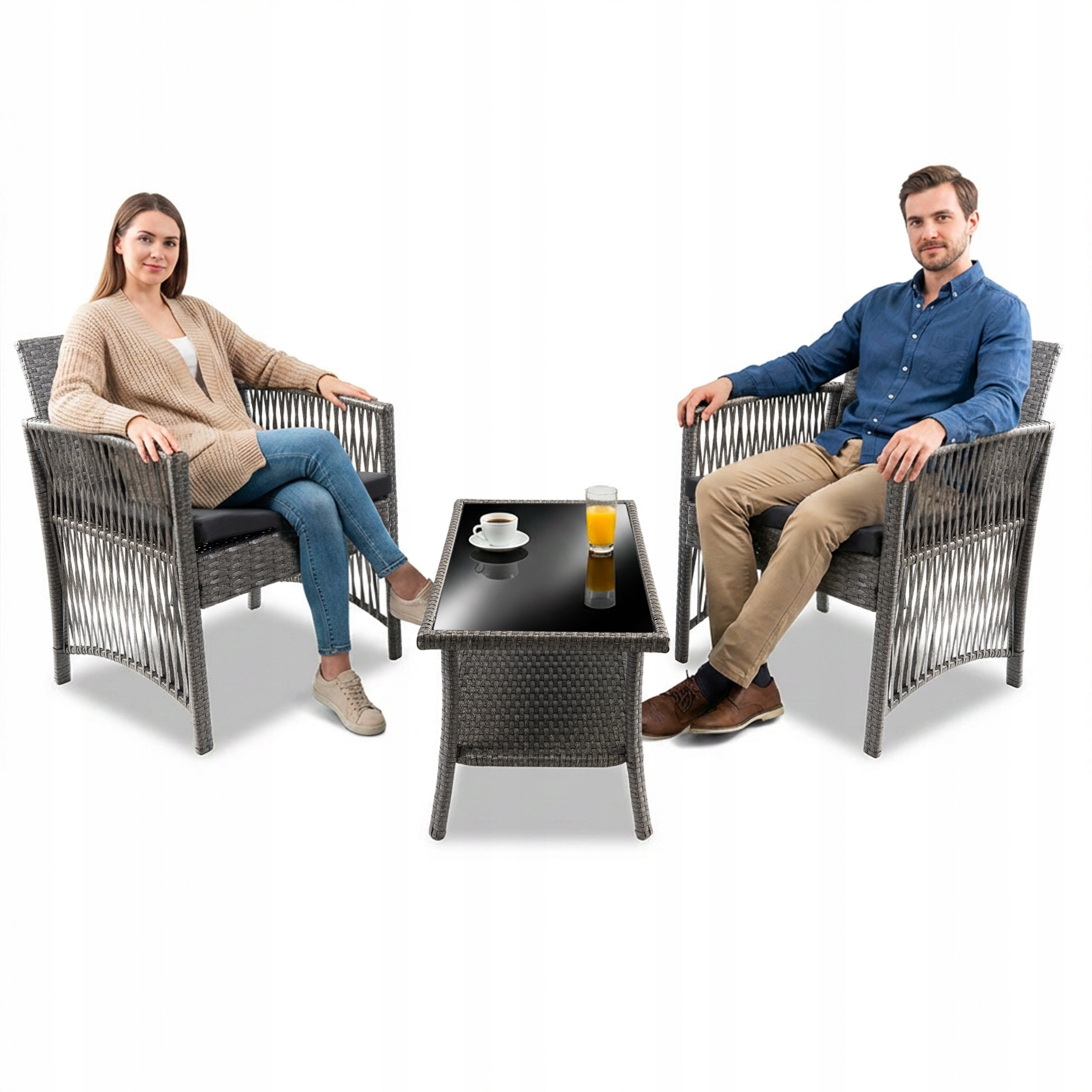 FURNIFY | GARDEN FURNITURE SET | TECHNORATTAN FURNITURE SOFA 2xFOTEL TABLE Color brown