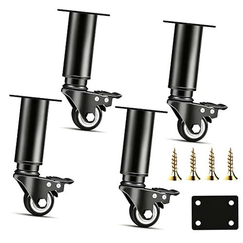 FURNITURE FEET WITH SWIVEL BRAKE WHEELS STEEL ADJUSTMENT 4 PCS STEEL