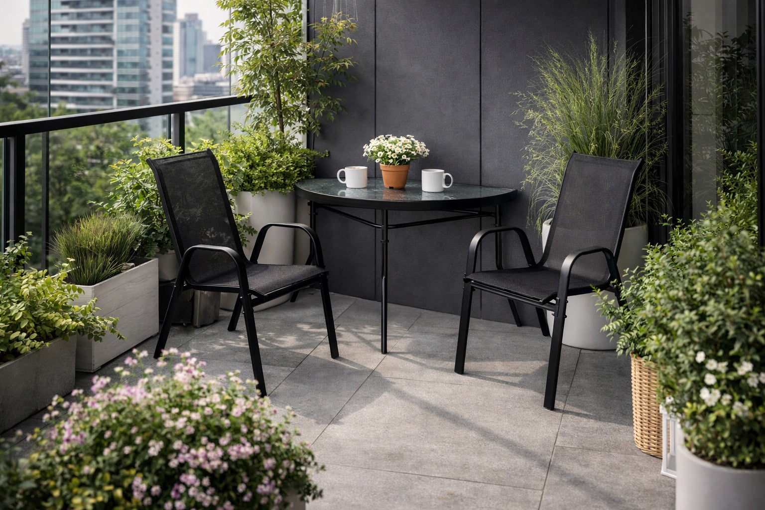 FURNITURE FOR BALCONY TABLE +2 CHAIRS GARDEN SET FURNITURE SET BLACK Color black