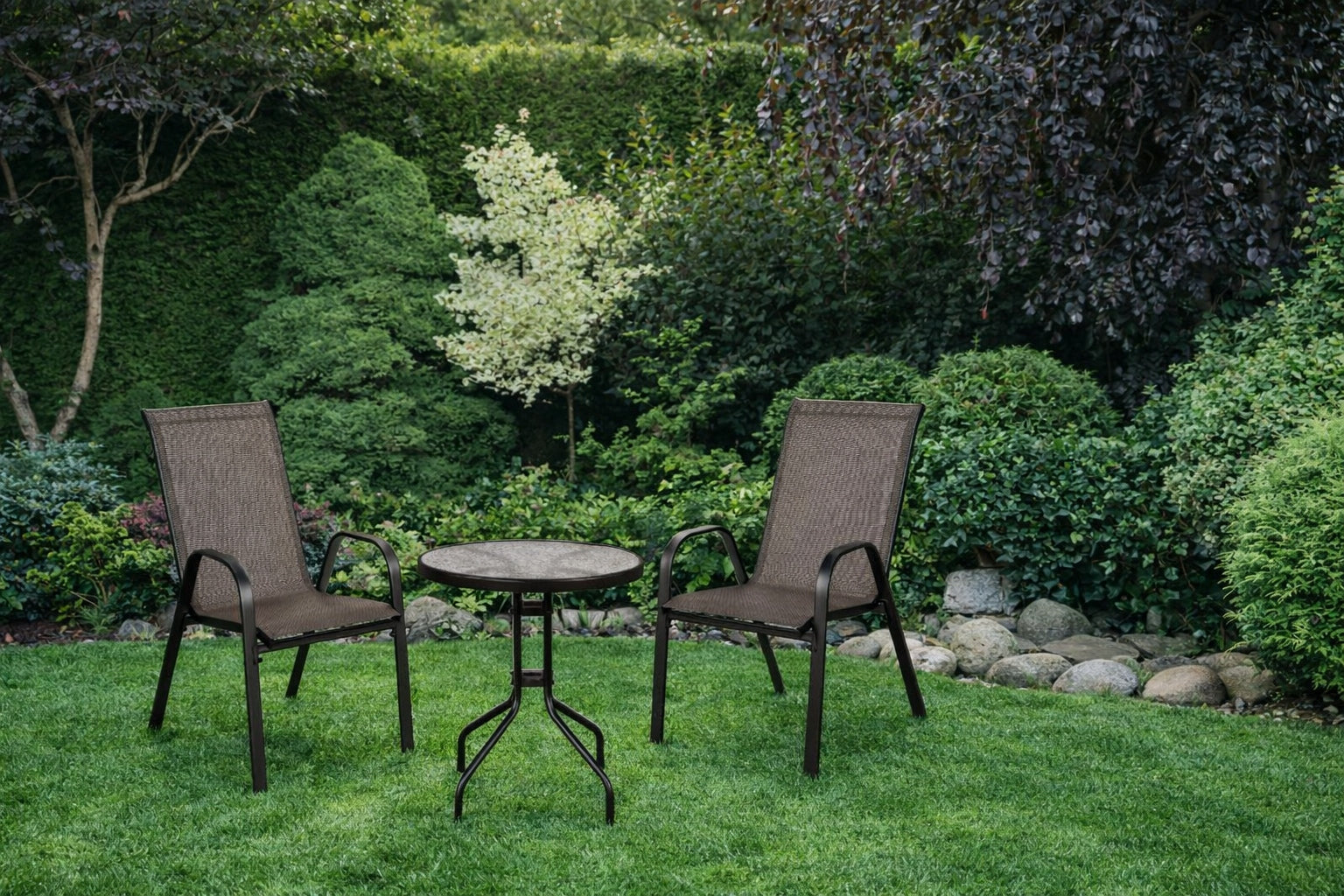 FURNITURE FOR BALCONY TABLE +2 CHAIRS GARDEN SET FURNITURE SET GREY Main material metal
