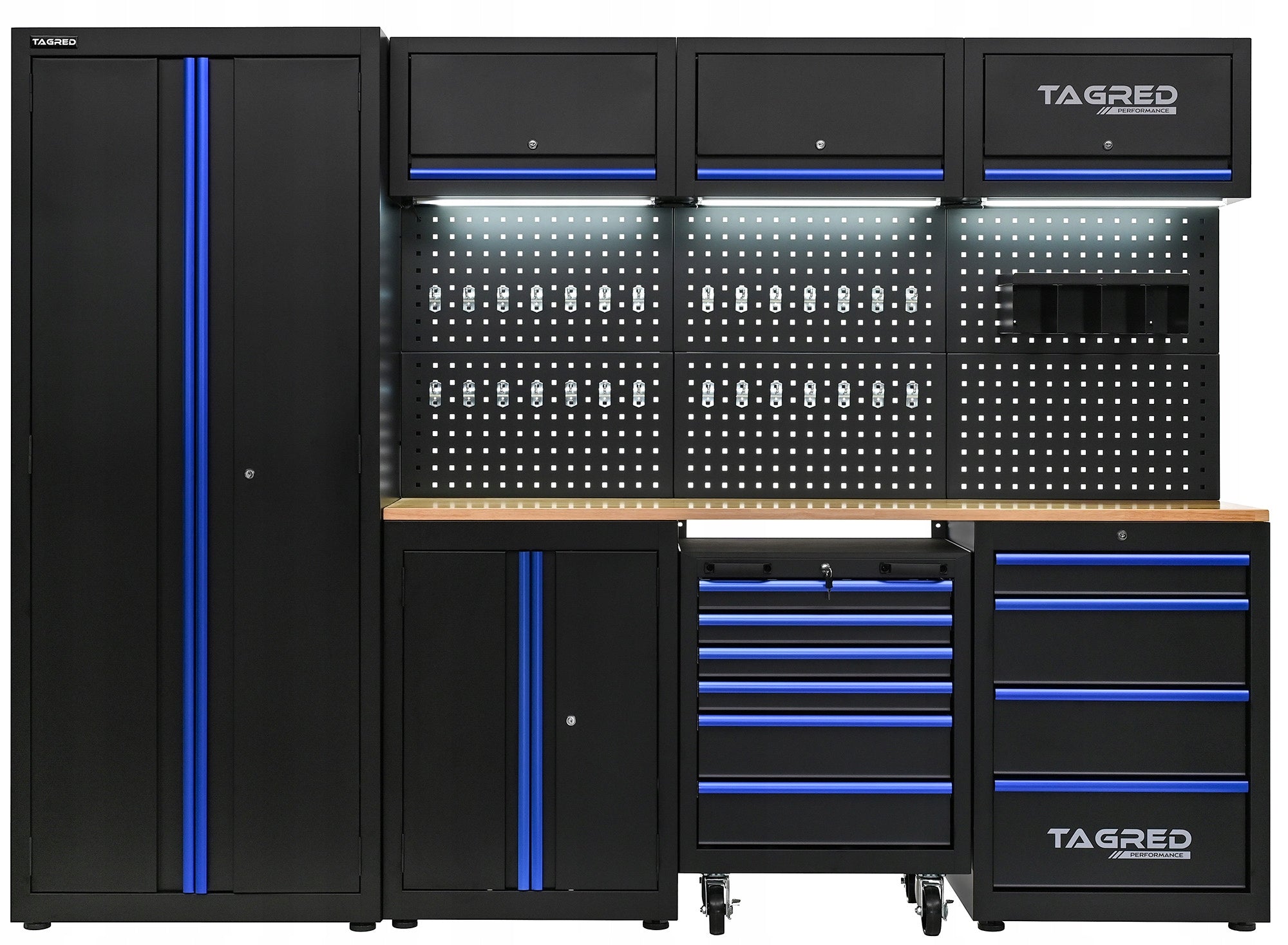 FURNITURE FOR WORKSHOP, GARAGE 8 MODULES, LED TOOL CABINET + SET Product width 260 cm