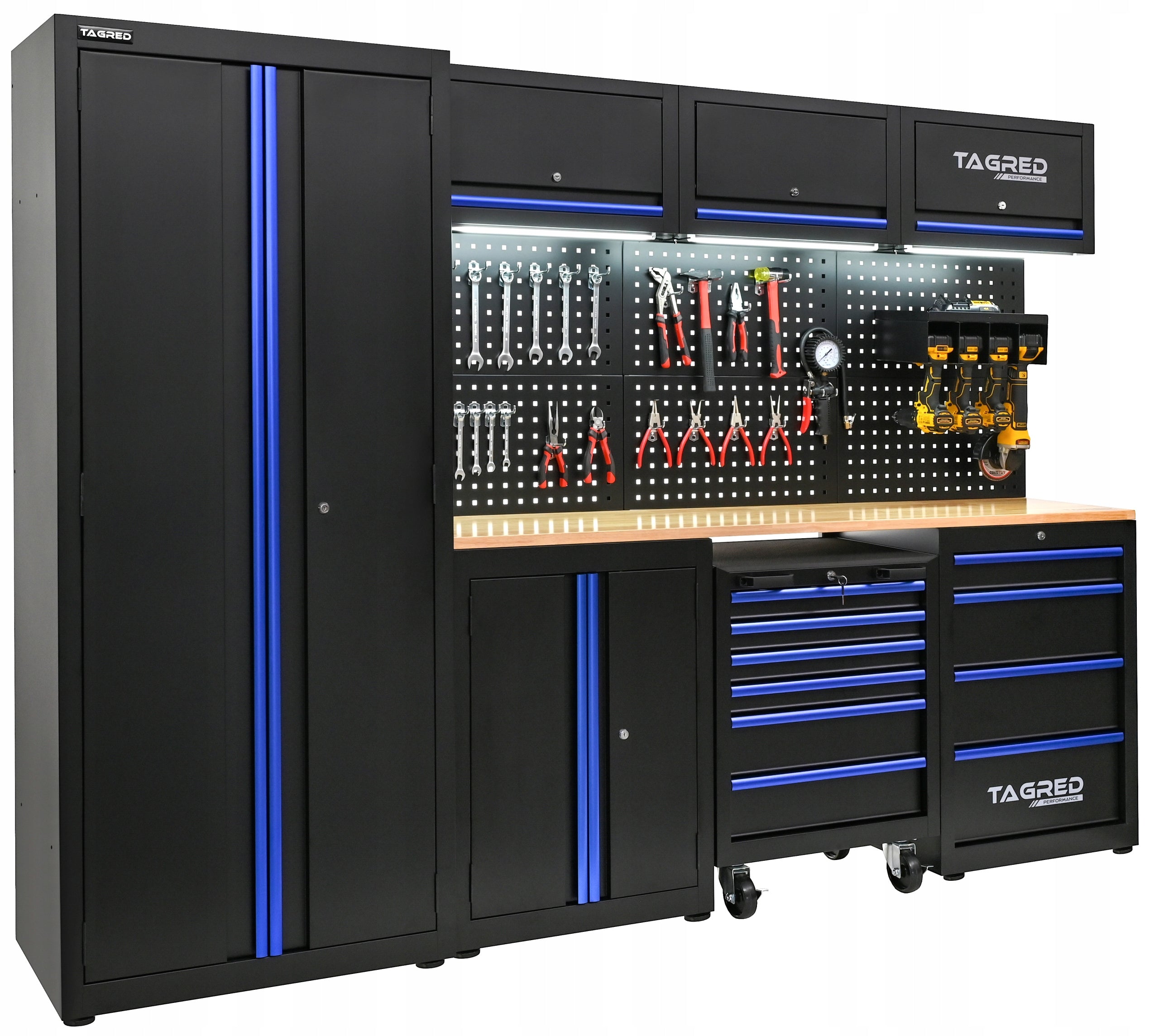 FURNITURE FOR WORKSHOP, GARAGE 8 MODULES, LED TOOL CABINET + SET