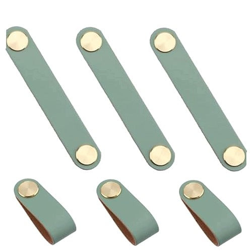 FURNITURE HANDLES LEATHER COPPER FOR DRAWER CABINETS DRESSERS 6 PIECES leather