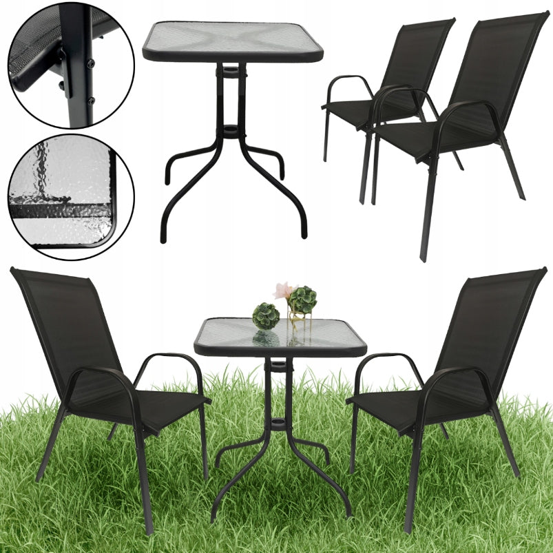 FURNITURE SET BALCONY GARDEN TABLE + 2x CHAIRS BERGAMO 6060 MI 2os. BLACK Packaging status original