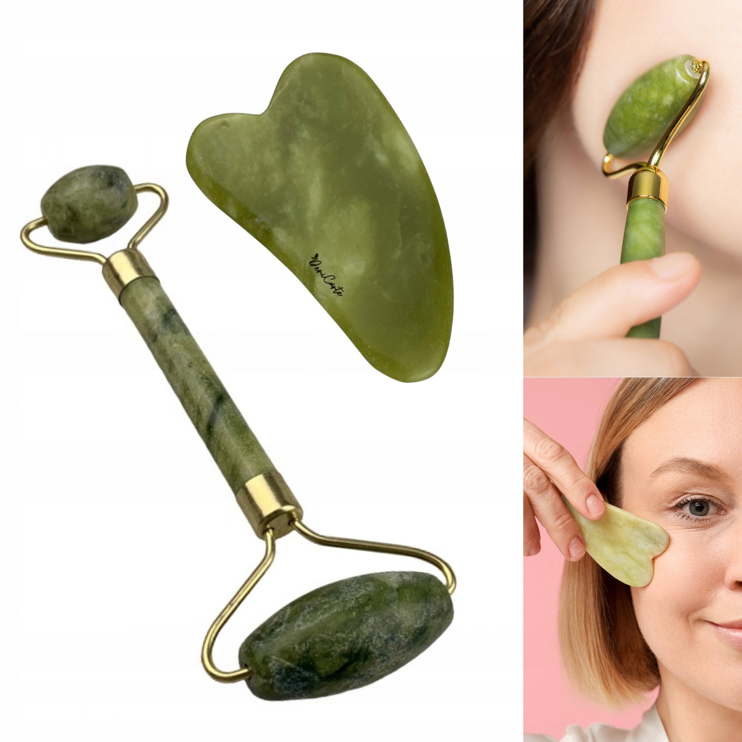 Face Massage Kit Roller Jade Tile Gua Sha Massagers