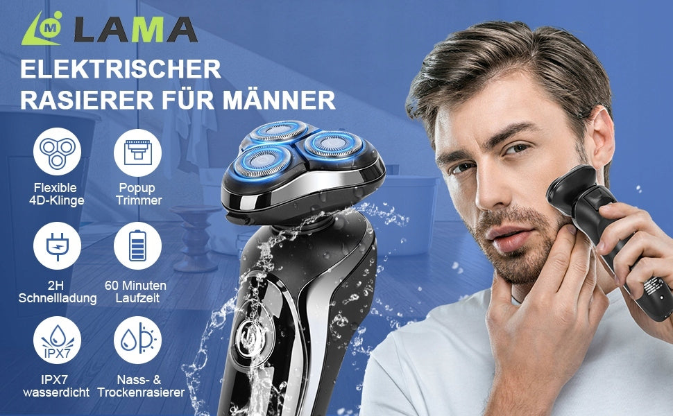 Face Shaver Rotating Cordless LCD Waterproof+ Spare Blades EAN (GTIN) 5907022900668