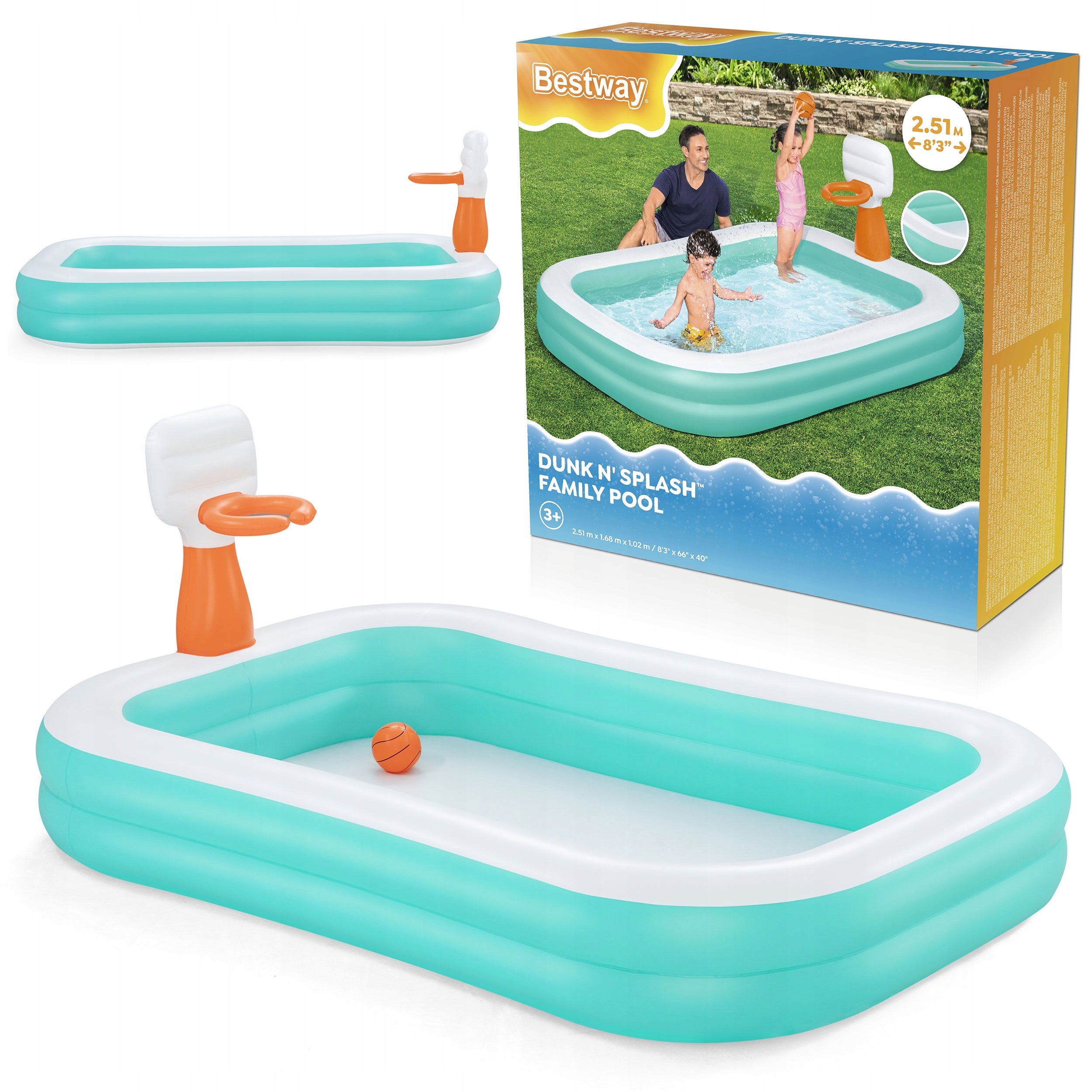 Family Inflatable Garden Pool for Kids Basketball 251x168cm Bestway
