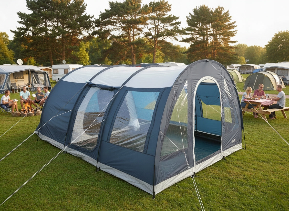 Family tent BORNEO XXL 5 persons 5000mm Integrated floor Black cabins Color blue