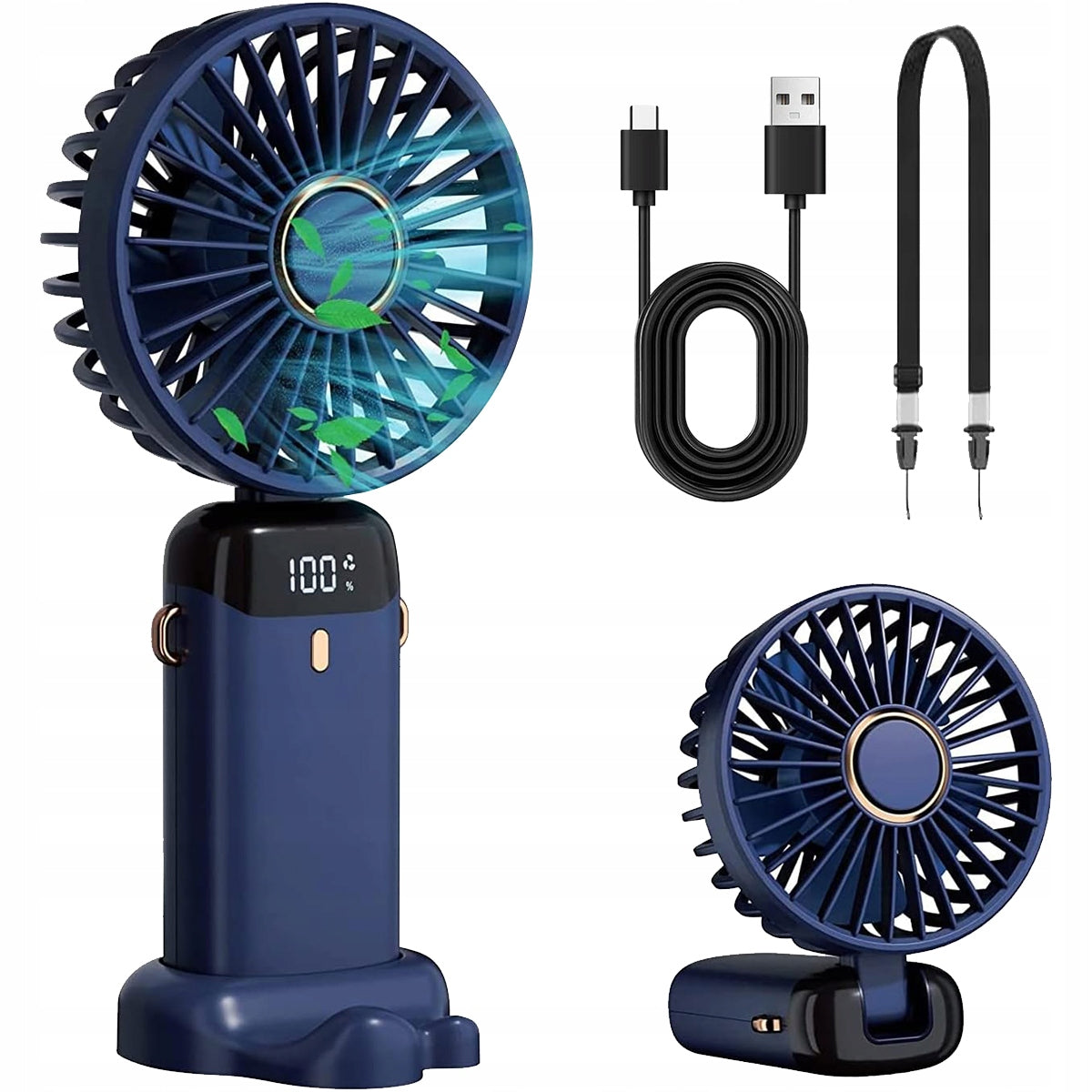 Fan Handheld USB Desk Fan Quiet Foldable 5000mAh
