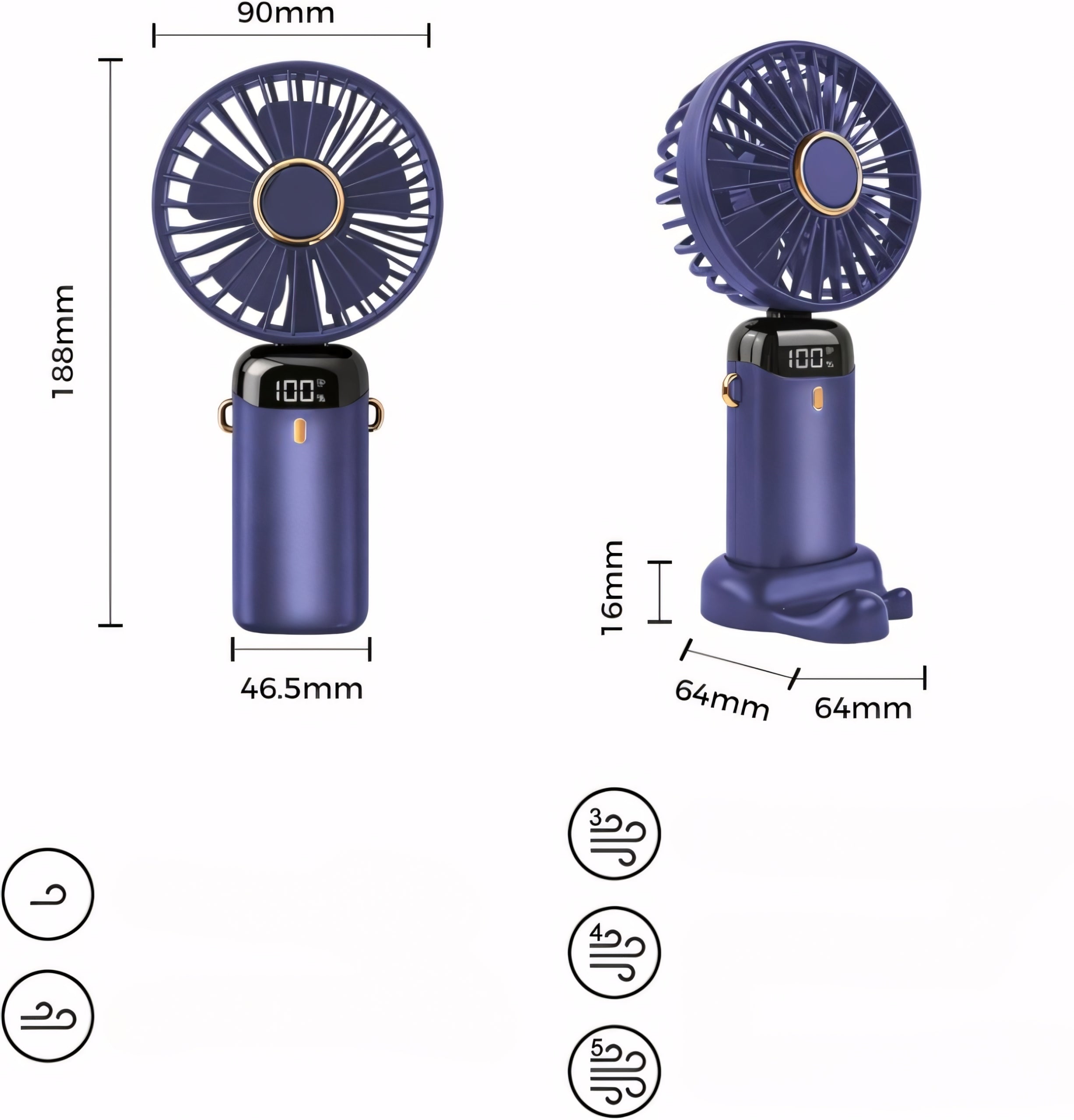 Fan Handheld Windmill Mini Silent Powerful Desktop Portable USB 5000 mAh Packaging status original