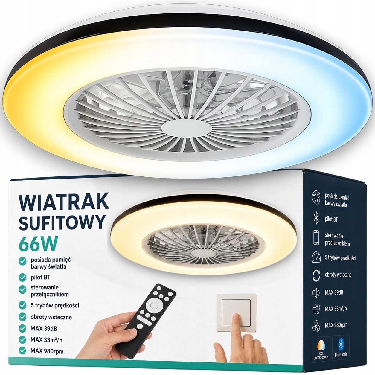 Fan fan ceiling LED lamp 66W CCT color memory remote control 48cm white