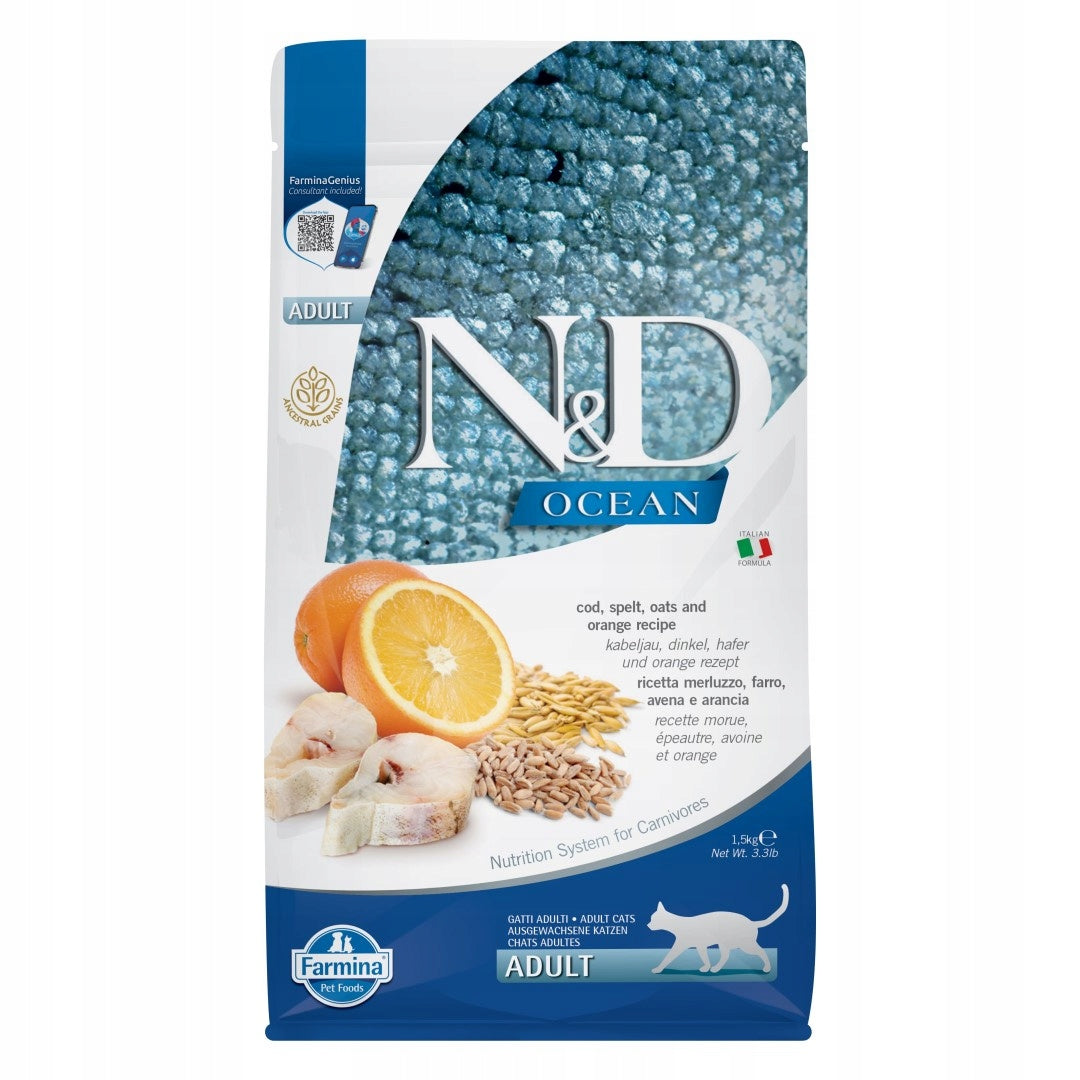 Farmina N&D Cat Ocean Cod Spelt Oats 1,5kg Dry Cat Food with Cod
