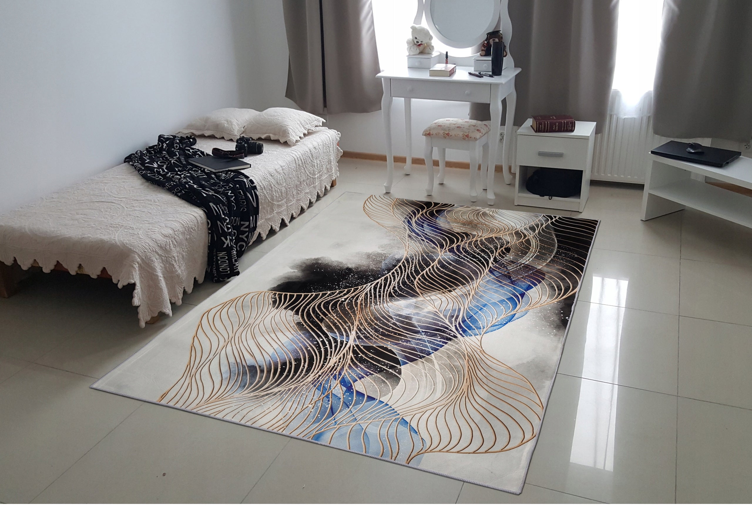 Fashionable Anti-Slip Carpet Fancy 160x230 Mesh Bottom Gld Black Living Room Brand no brand