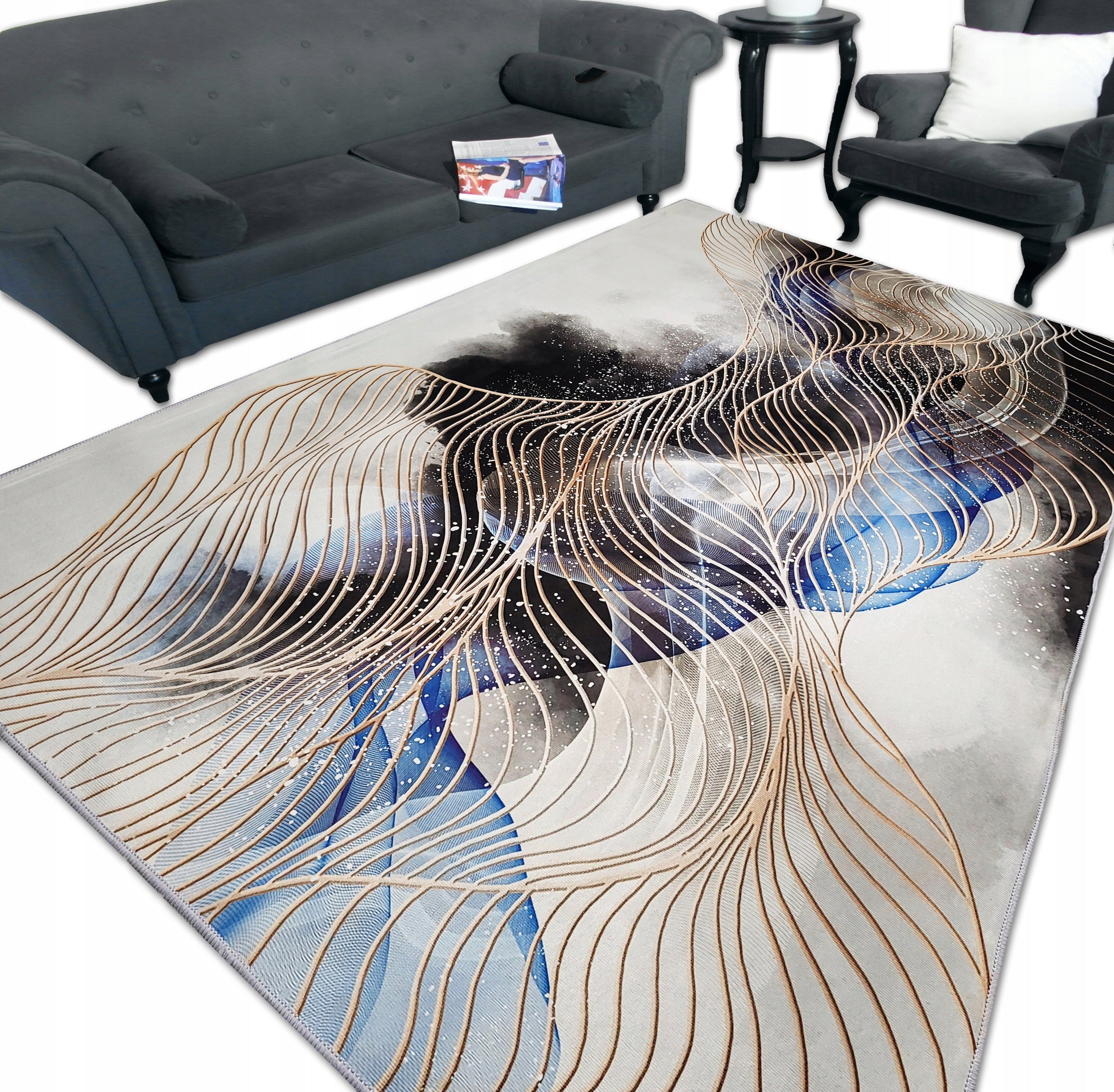 Fashionable Anti-Slip Carpet Fancy 160x230 Mesh Bottom Gld Black Living Room