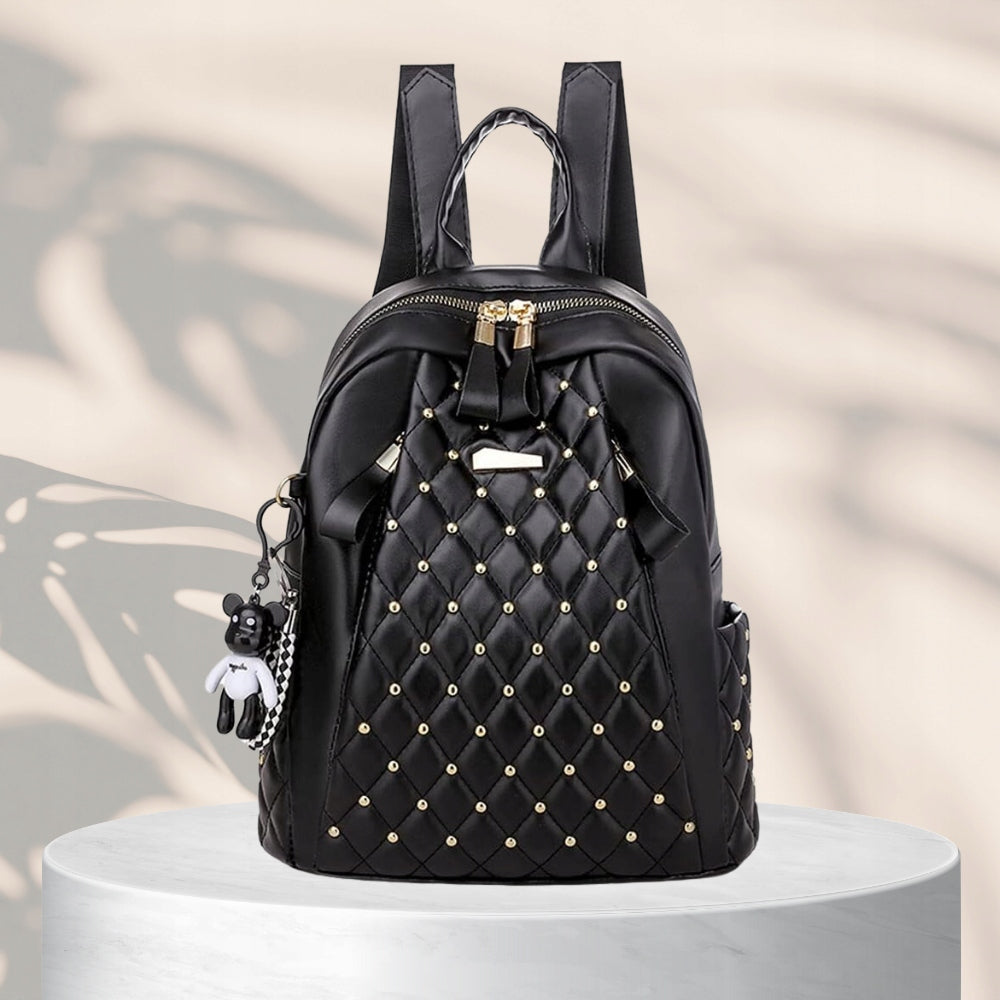 Fashionable Black Backpack Universal For School Office City Elegant Quilted Packaging status original