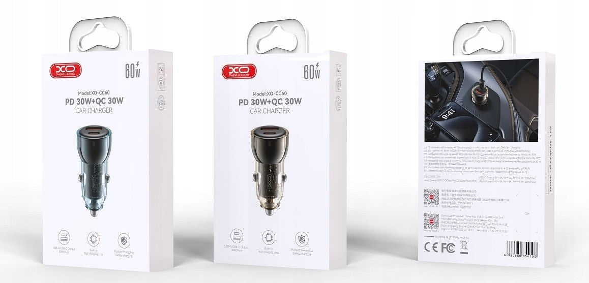 Fast Car Charger for Cigarette Lighter 2 x USB USB -C PD QC 3.0 60W Manufacturer code GSM177853