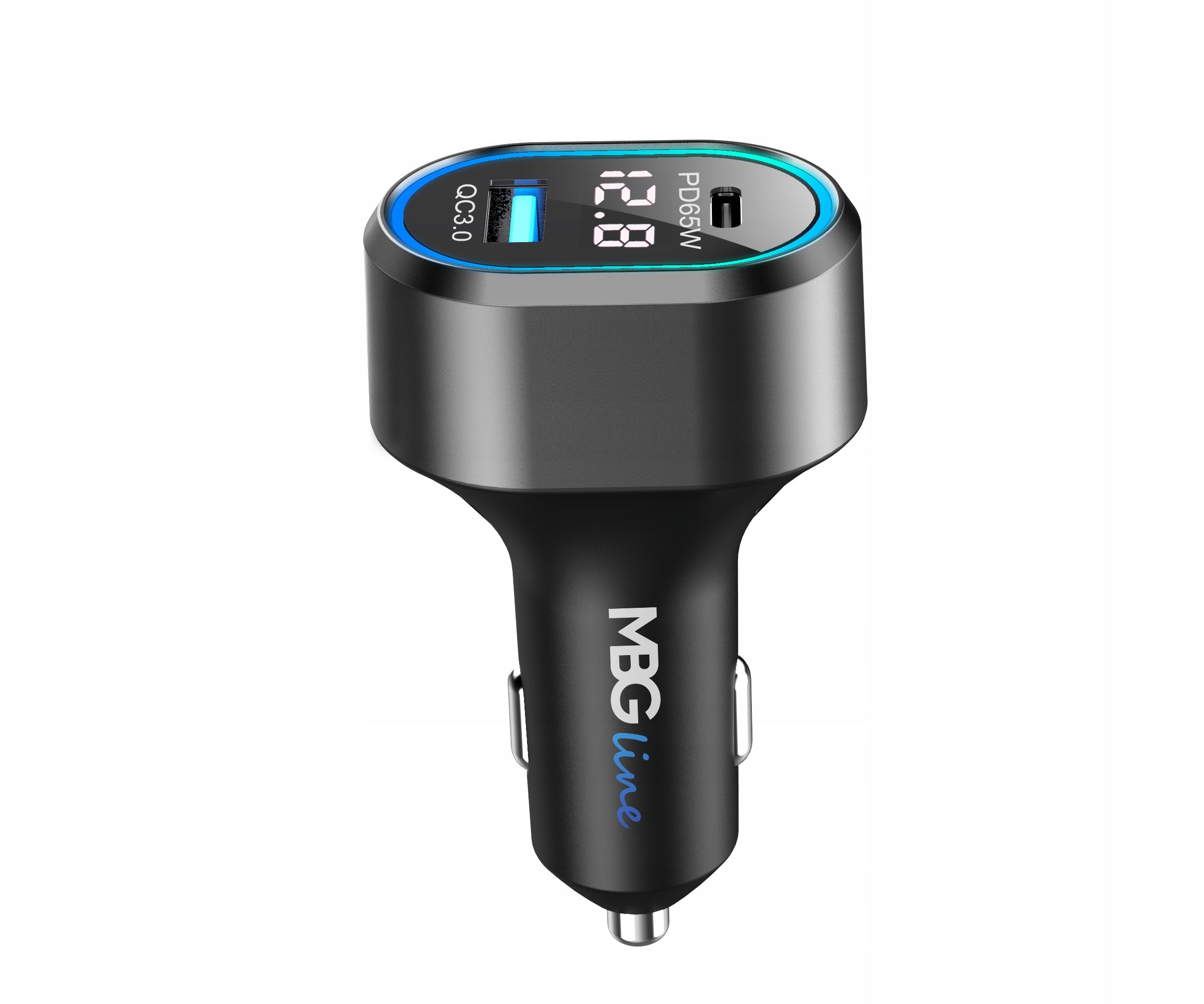 Fast Car Charger for Cigarette Lighter USB C PD 65W QC3.0 Voltmeter Color black