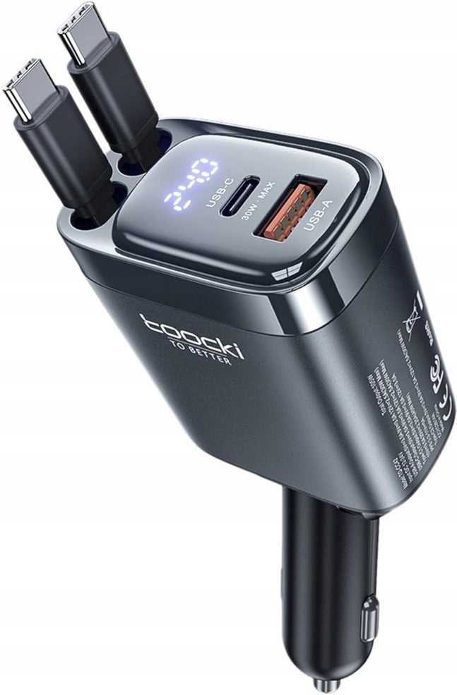 Fast Car Charger + tir LED 105W 4in1 2x USB-C + Cables