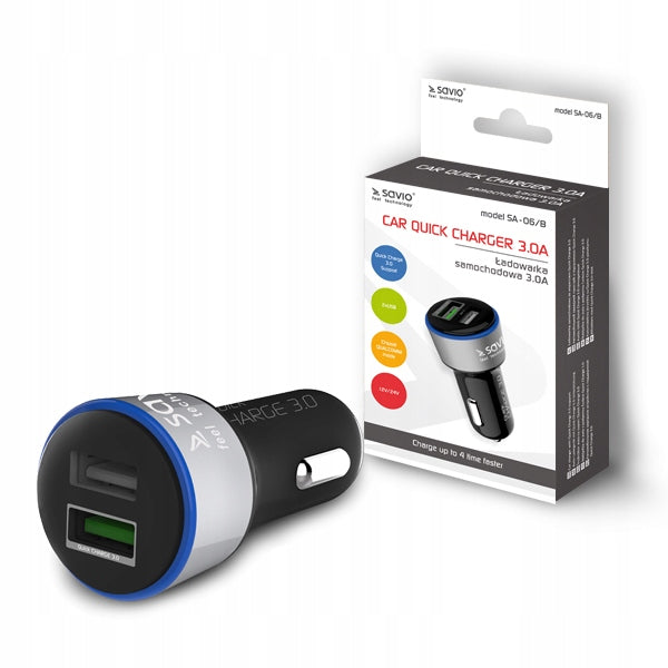 Fast car charger 2x USB For zapalQC3.0 3A SAVIO SA-06/B Packaging status original