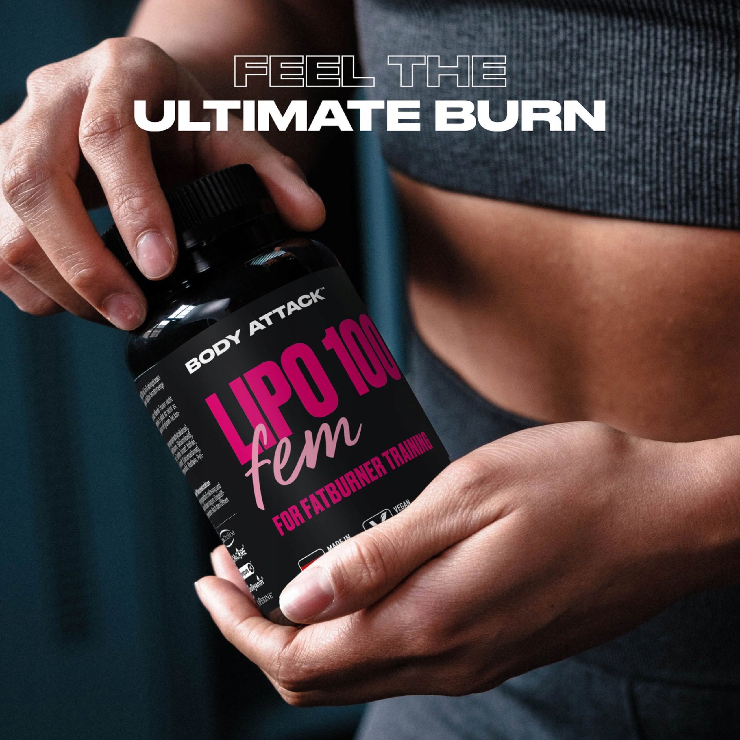 Fat Burner Body Attack Lipo 100 Fem 60vcaps Reduction Vegetarian Diet Packaging status original