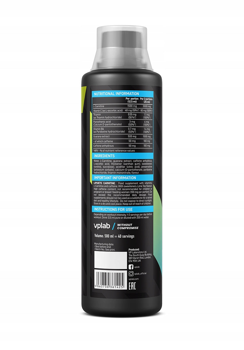 Fat Burner VPLab Lipotropic 500ml 40 Servings L-Carnitine Guarana Expiration date at least six months from the date of purchase