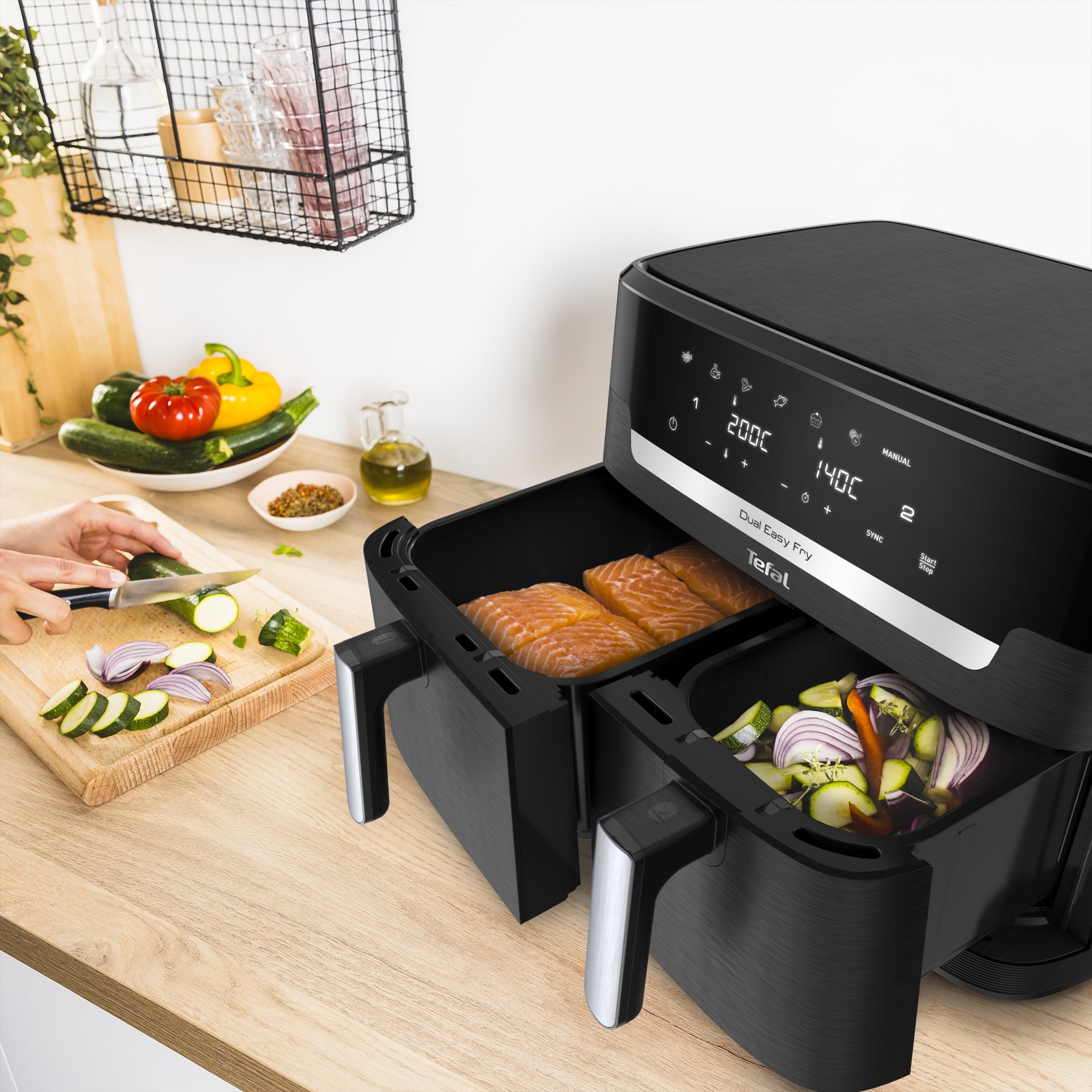 Fat-free air fryer TEFAL EY9428E XXL 11l 2700W two-chamber Air Fryer Bowl volume 11 l